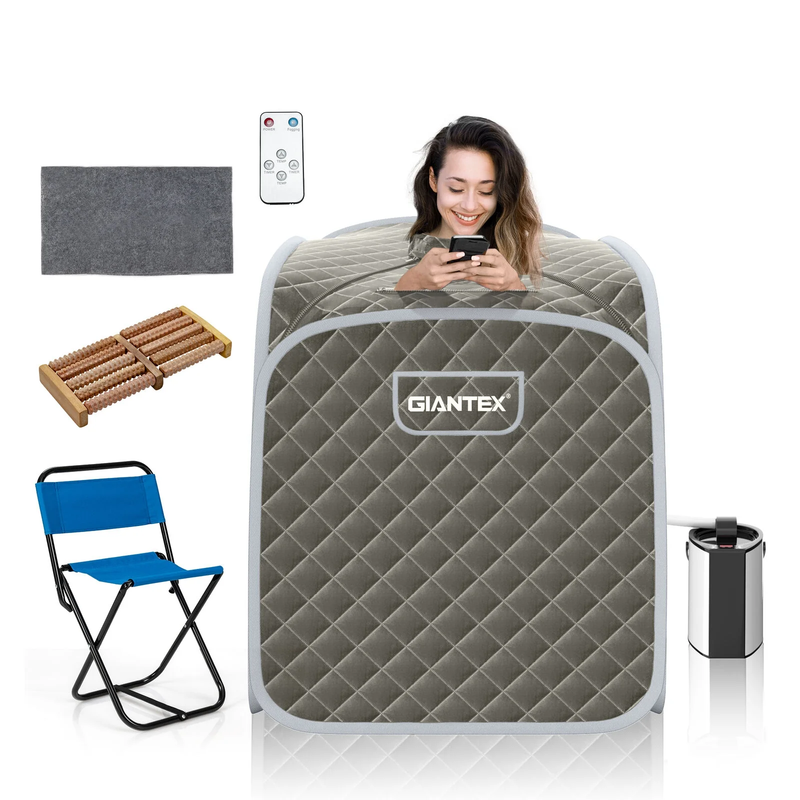 Portable Steam Sauna Spa With Steamer Chair, Gray - Image 2