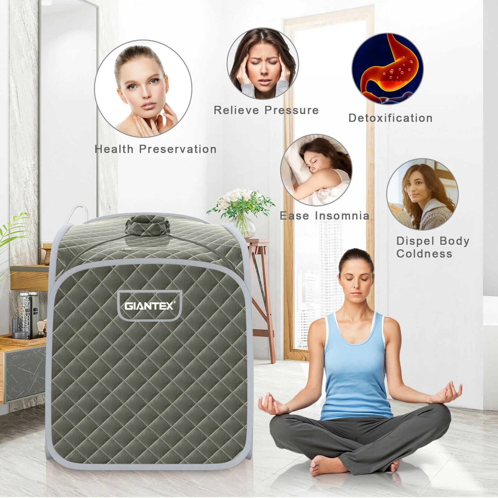 Portable Steam Sauna Spa With Steamer Chair, Gray - Image 3