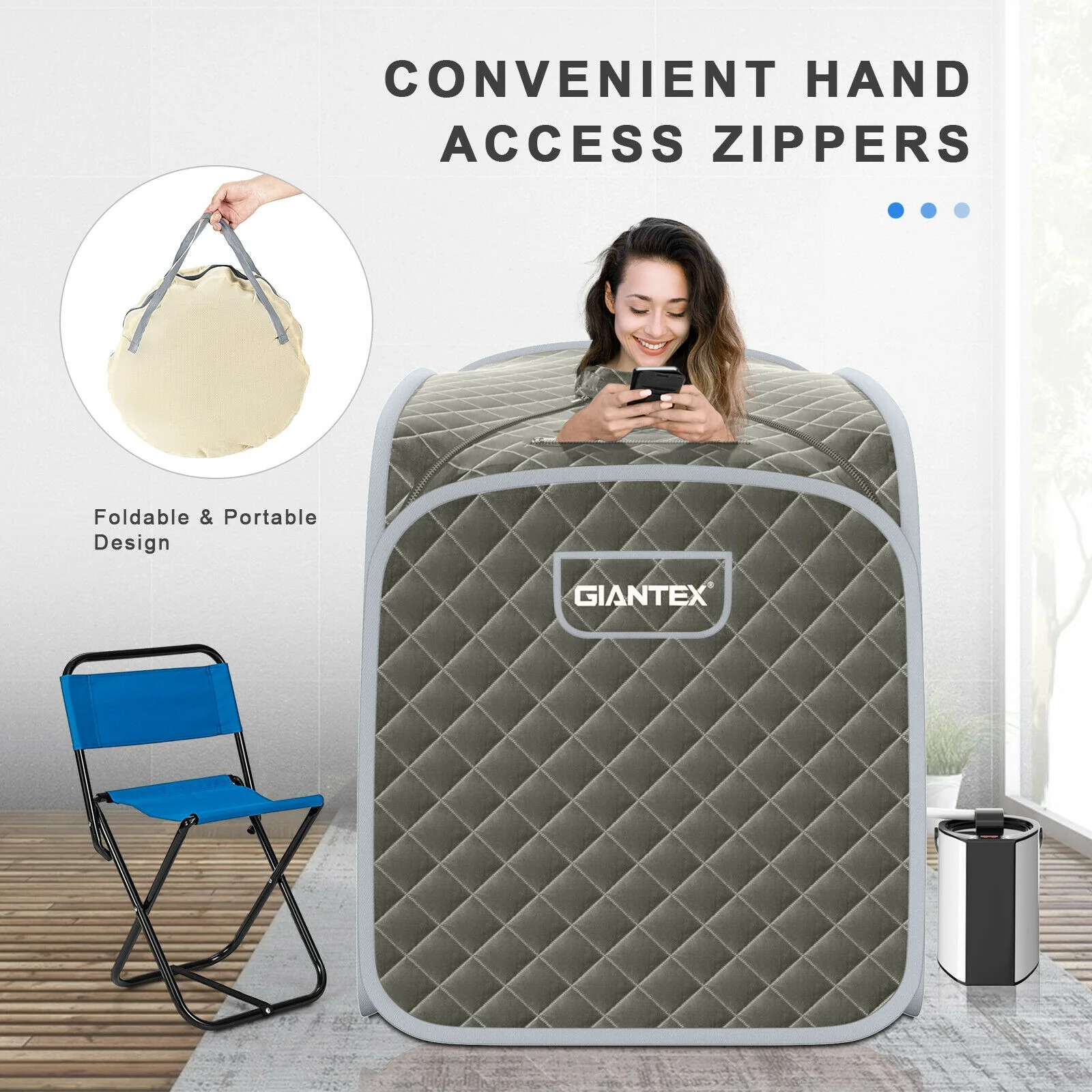 Portable Steam Sauna Spa With Steamer Chair, Gray - Image 8