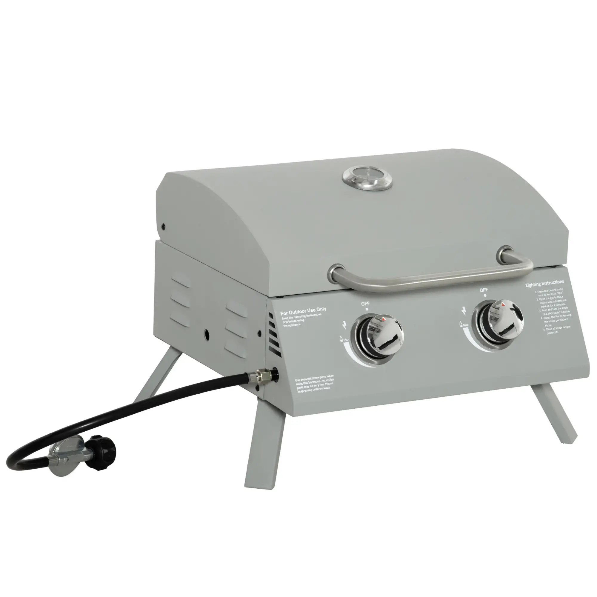 Portable Tabletop Propane Gas Grill, 2 Burner, Foldable Legs, Silver - Image 11