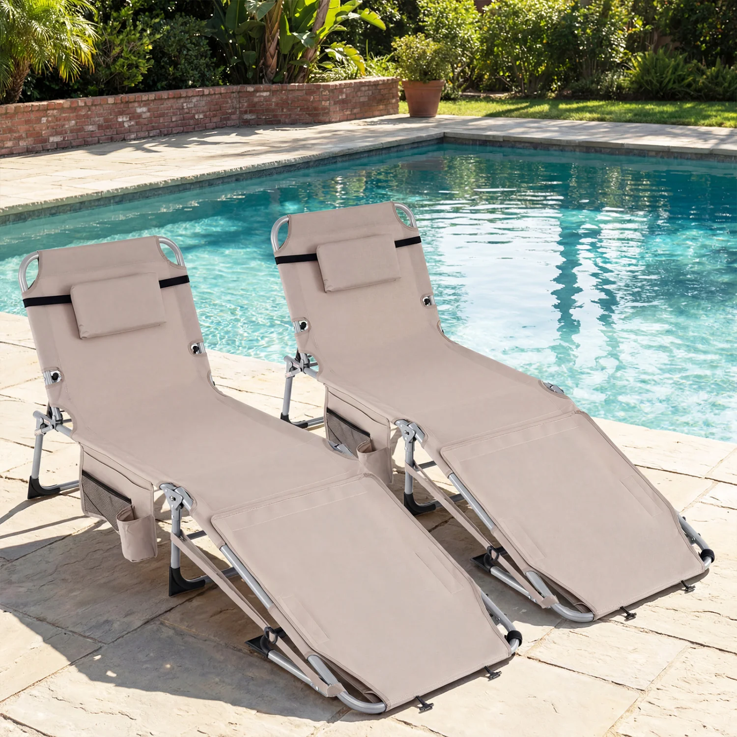 Portable Tanning Chair With Face Arm Holes, Beige - Image 3