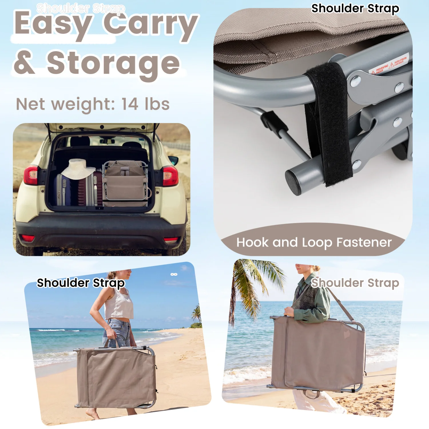 Portable Tanning Chair With Face Arm Holes, Beige - Image 8