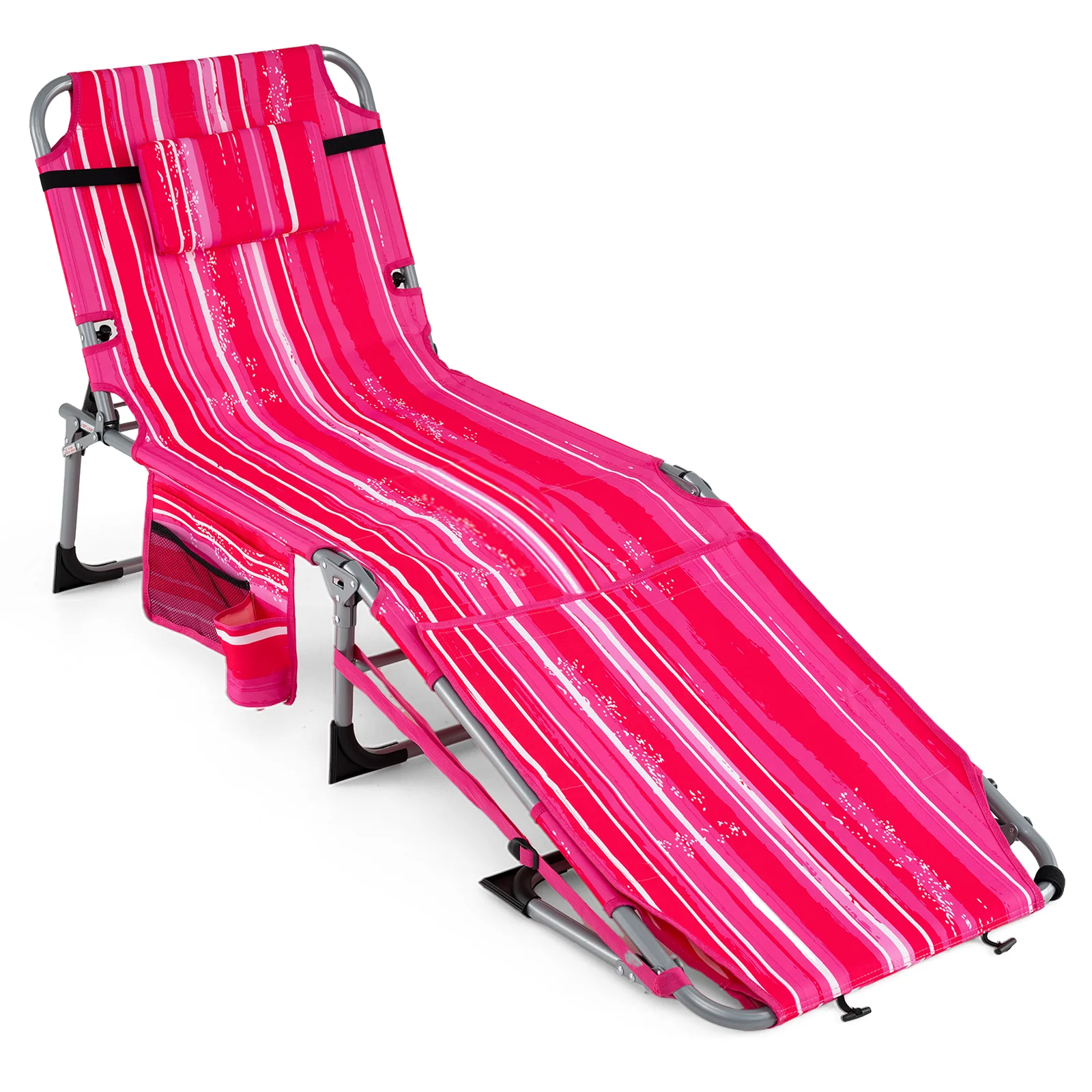 Portable Tanning Chair With Face Arm Holes Strip, Pink