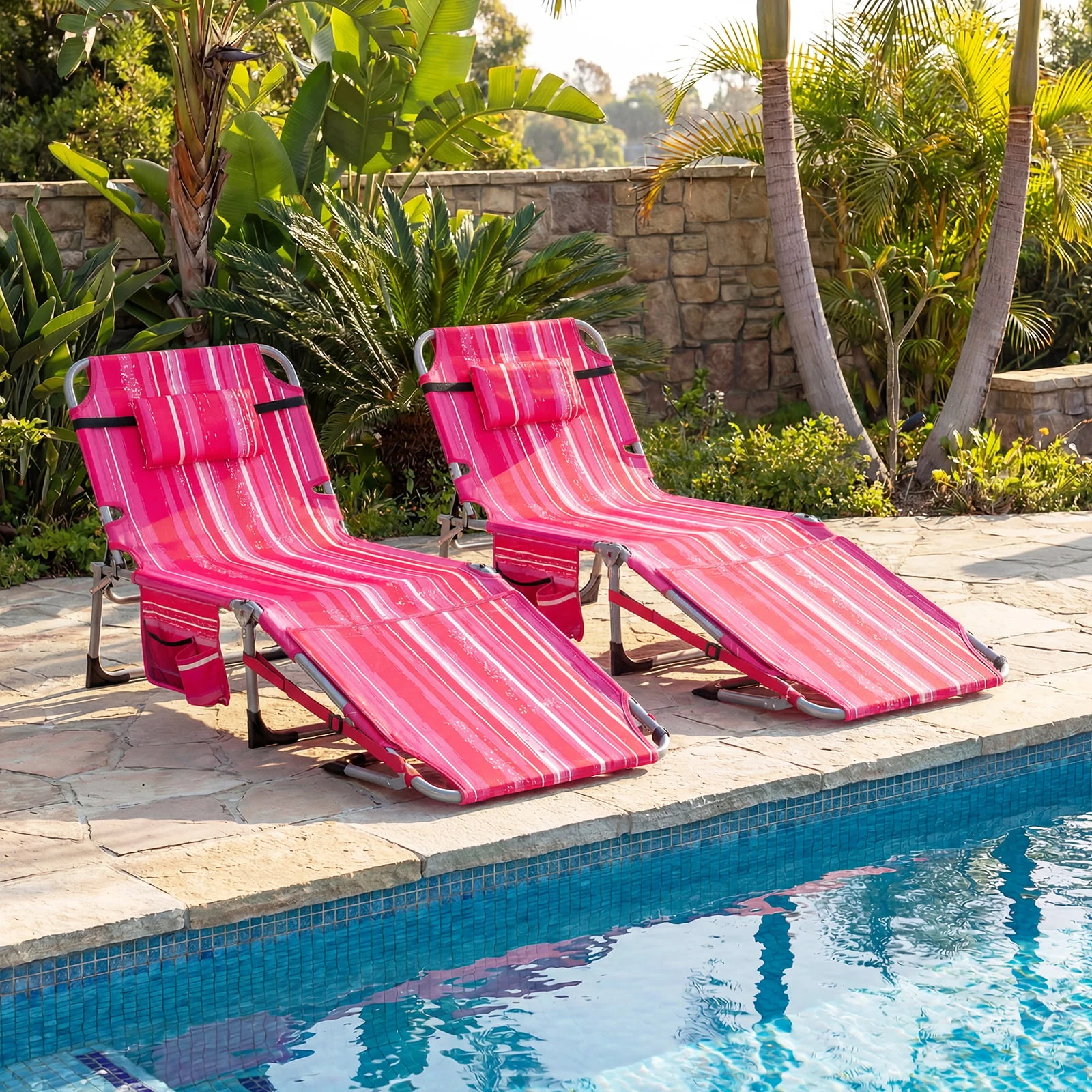 Portable Tanning Chair With Face Arm Holes Strip, Pink - Image 3