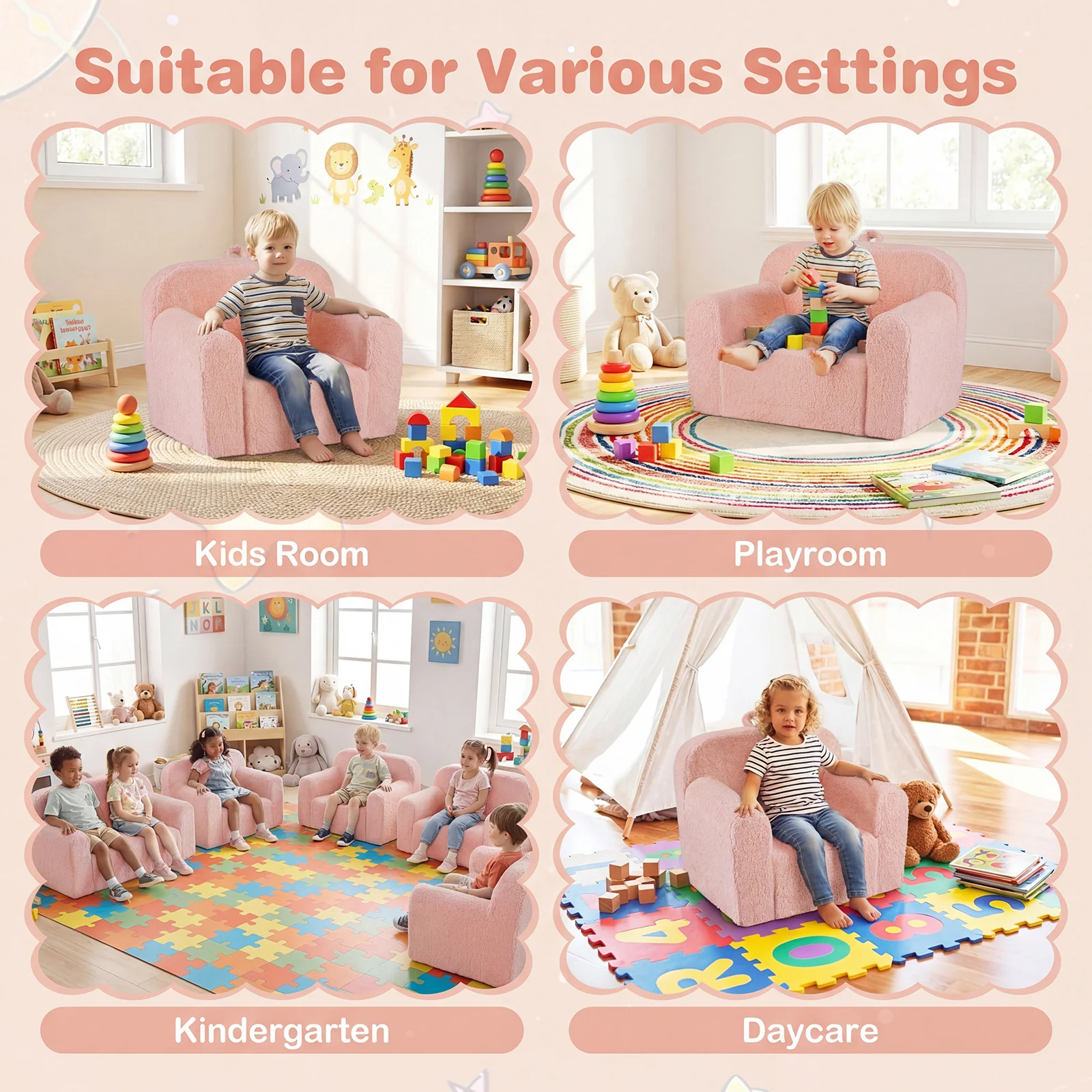 Portable Toddler Sofa, Anti-Slip Base, Pink - Image 10