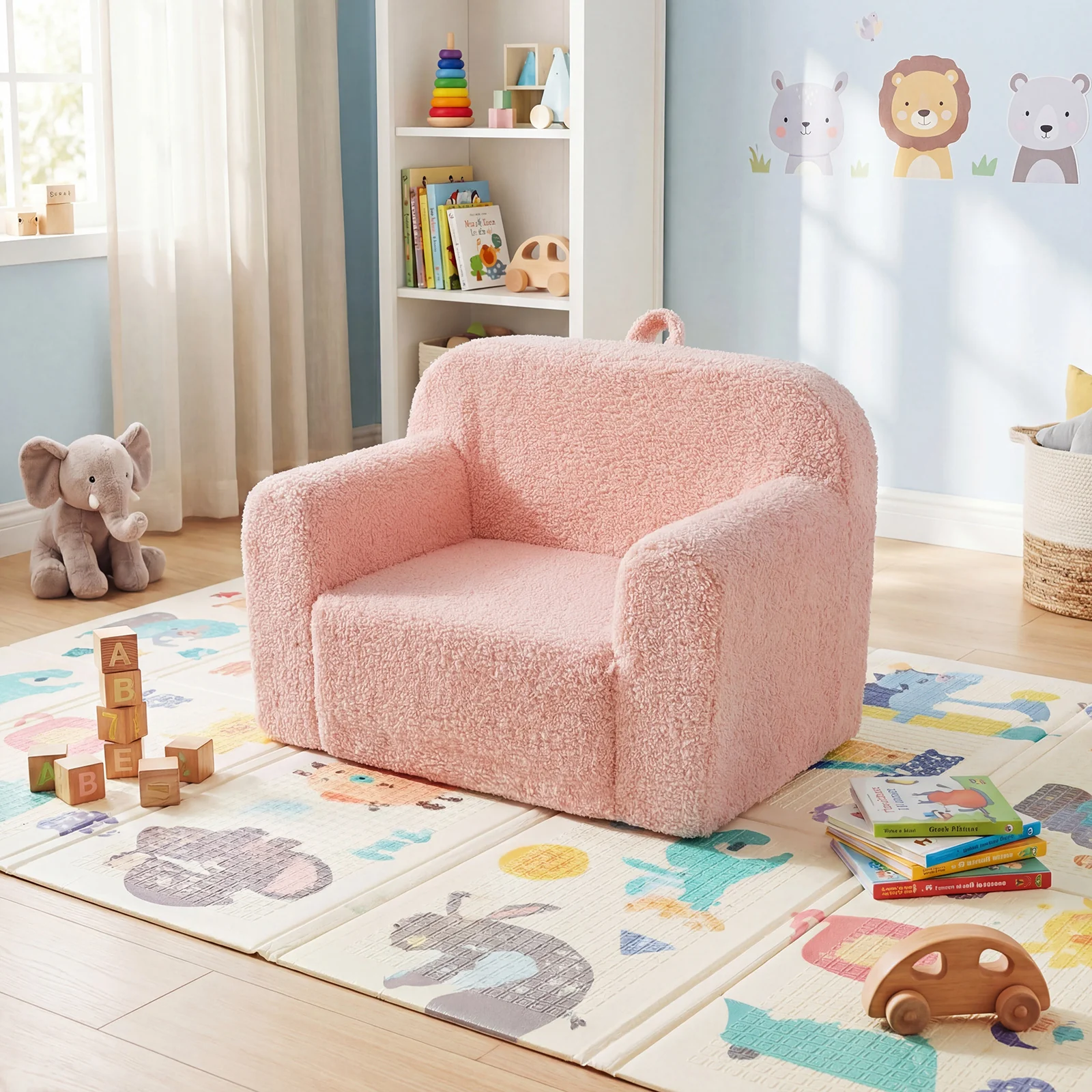 Portable Toddler Sofa, Anti-Slip Base, Pink - Image 3
