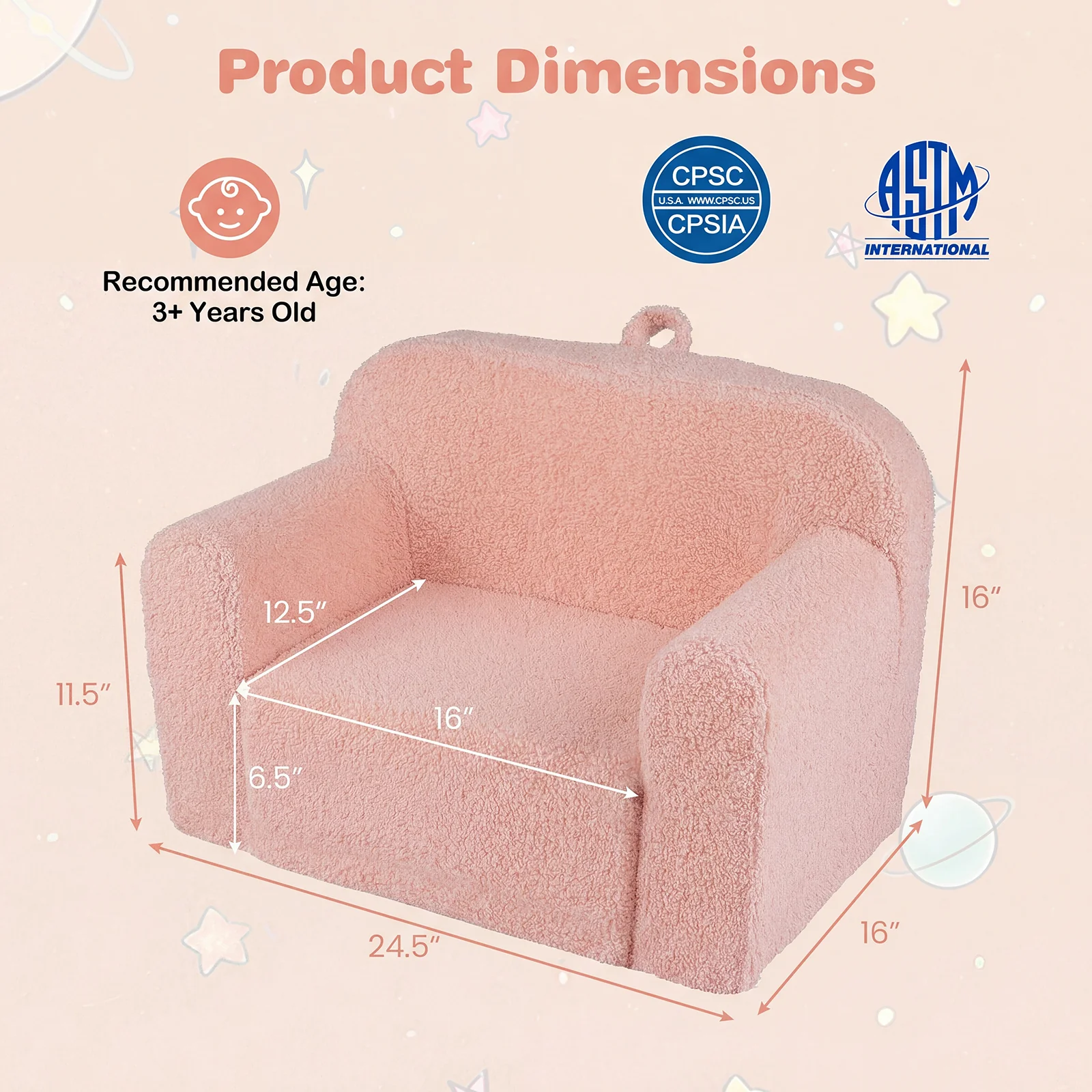 Portable Toddler Sofa, Anti-Slip Base, Pink - Image 5