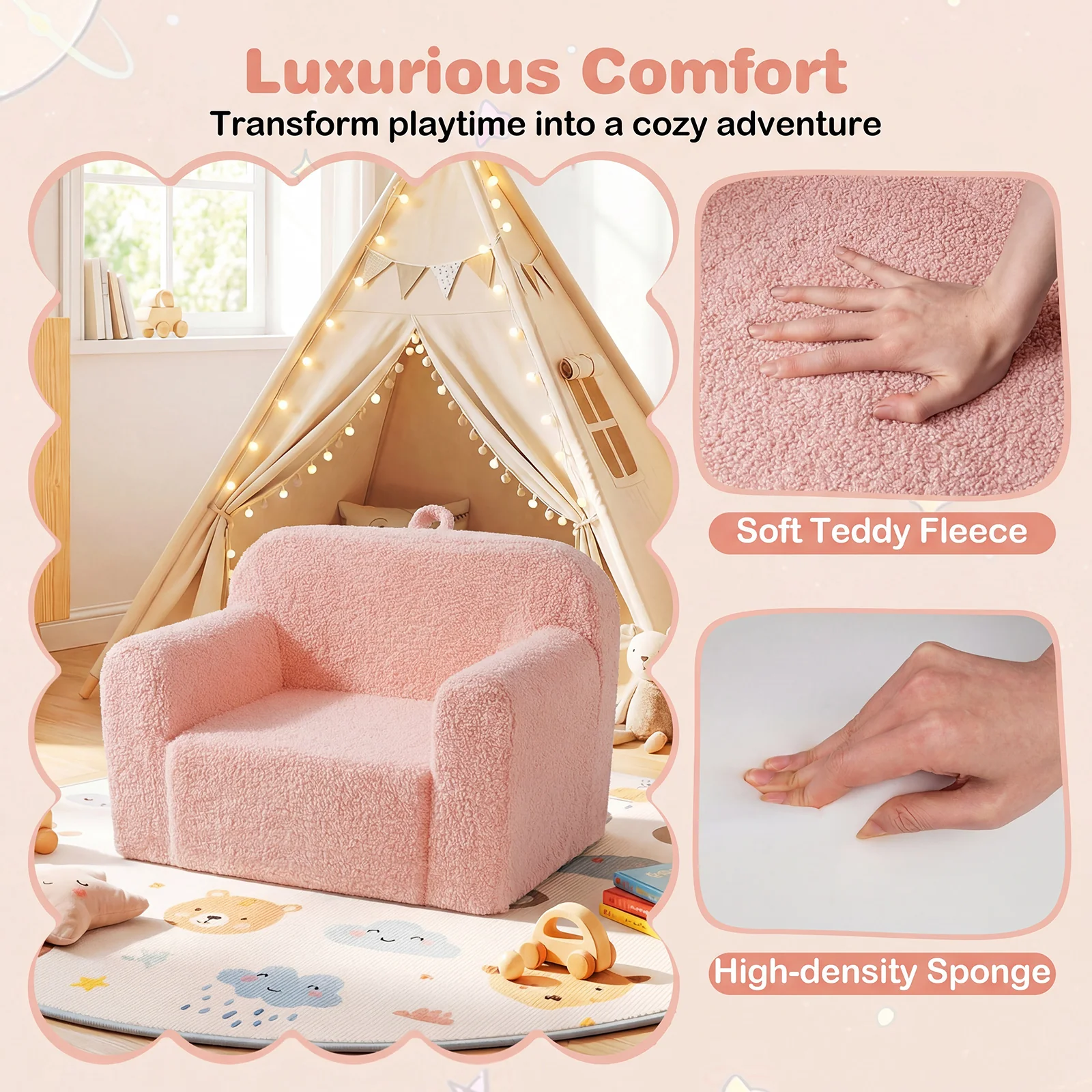 Portable Toddler Sofa, Anti-Slip Base, Pink - Image 6