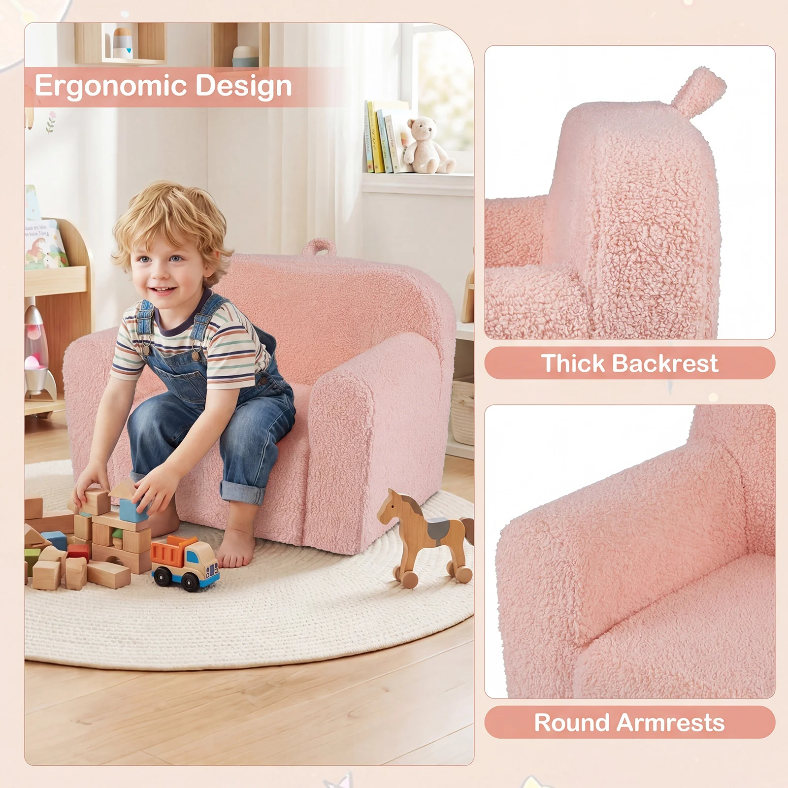 Portable Toddler Sofa, Anti-Slip Base, Pink - Image 7