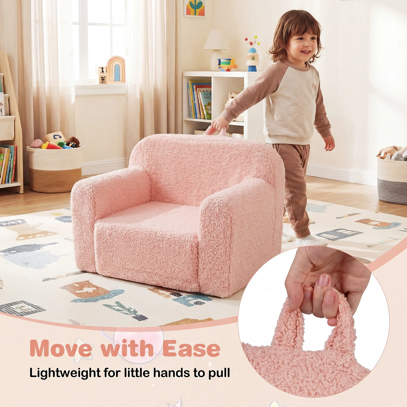 Portable Toddler Sofa, Anti-Slip Base, Pink - Image 8