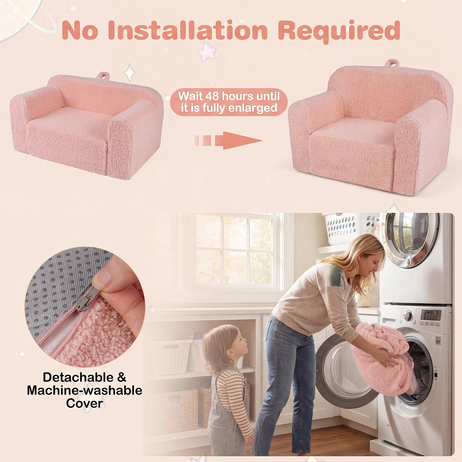Portable Toddler Sofa, Anti-Slip Base, Pink - Image 9