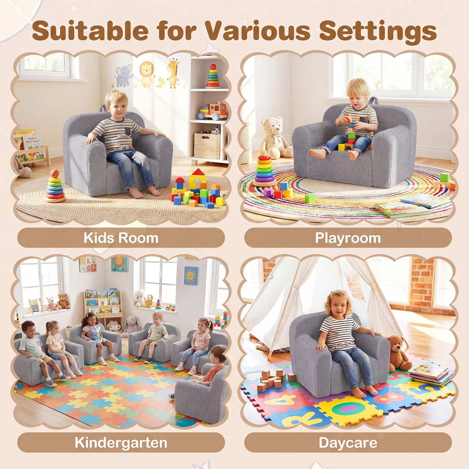 Portable Toddler Sofa With Anti-Slip Base, Gray - Image 10