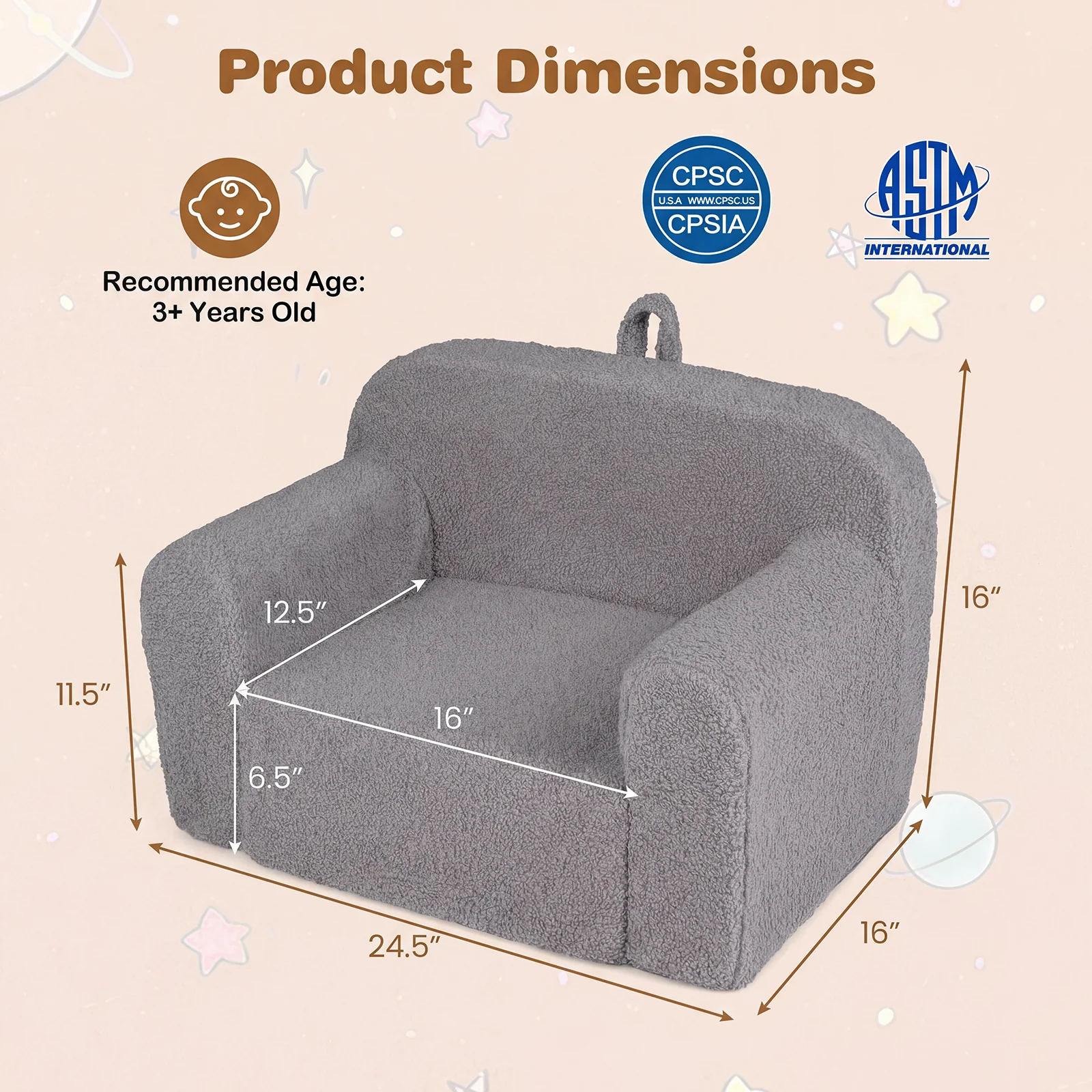 Portable Toddler Sofa With Anti-Slip Base, Gray - Image 5