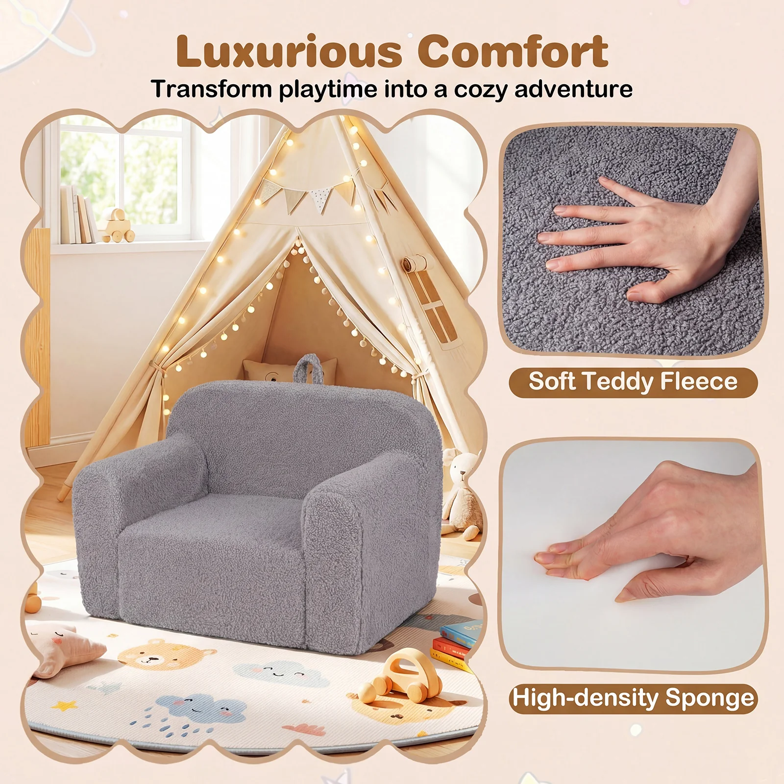 Portable Toddler Sofa With Anti-Slip Base, Gray - Image 6