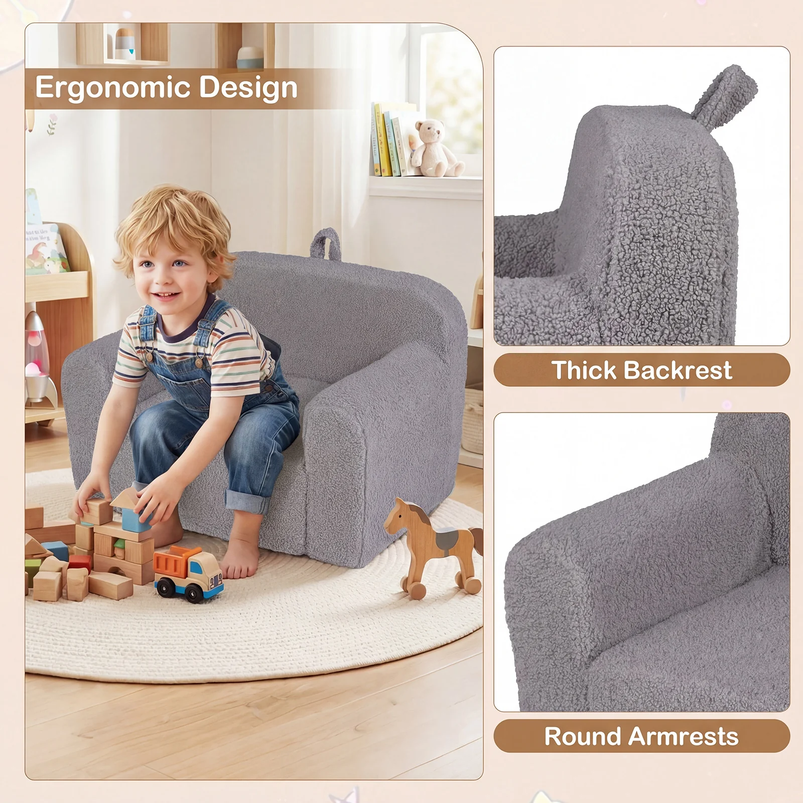 Portable Toddler Sofa With Anti-Slip Base, Gray - Image 7