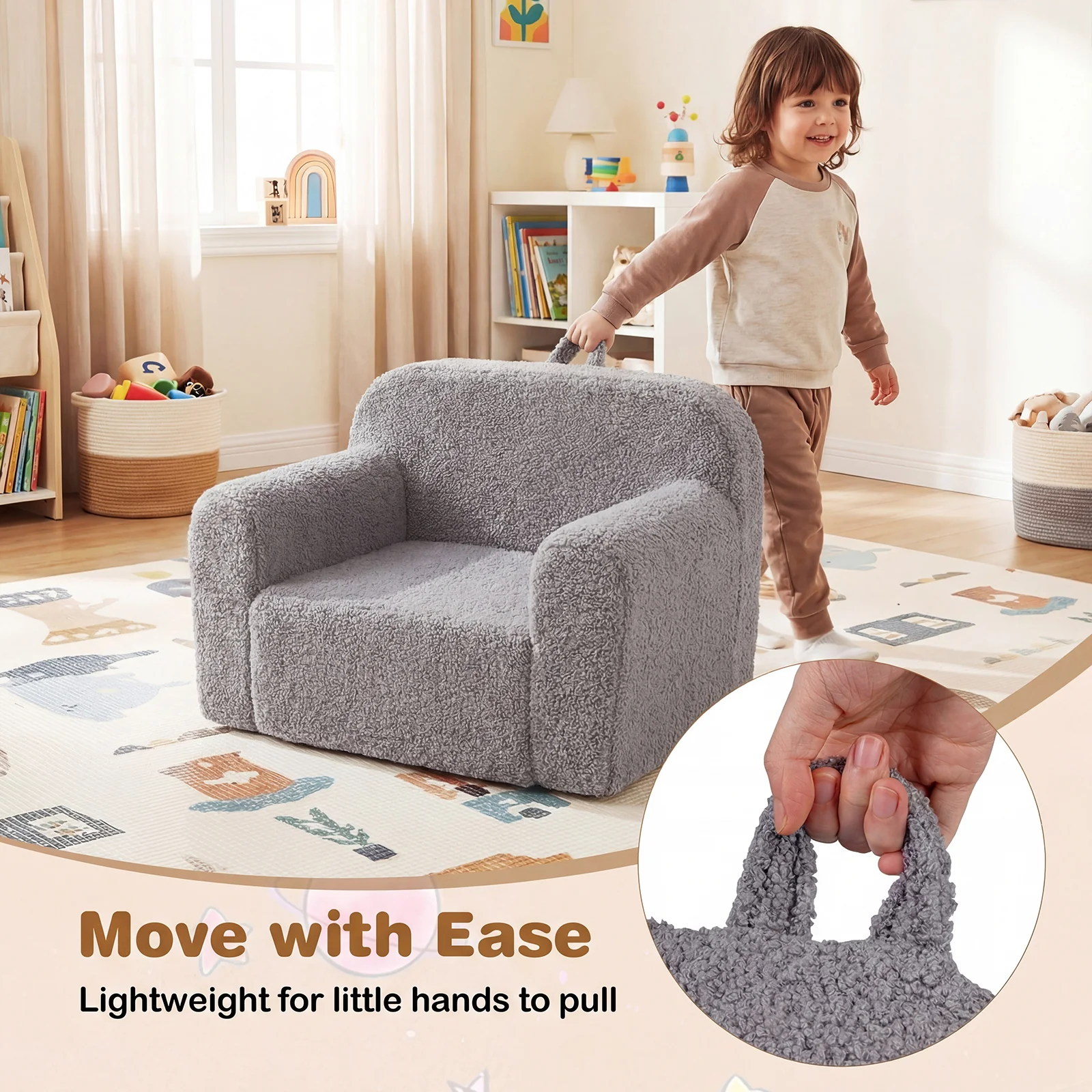 Portable Toddler Sofa With Anti-Slip Base, Gray - Image 8