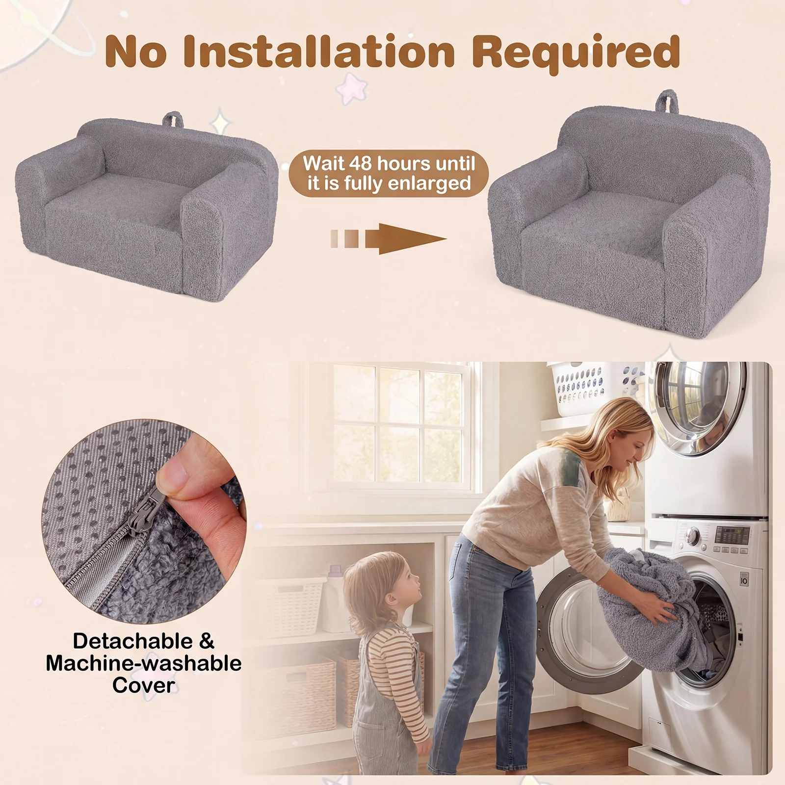 Portable Toddler Sofa With Anti-Slip Base, Gray - Image 9
