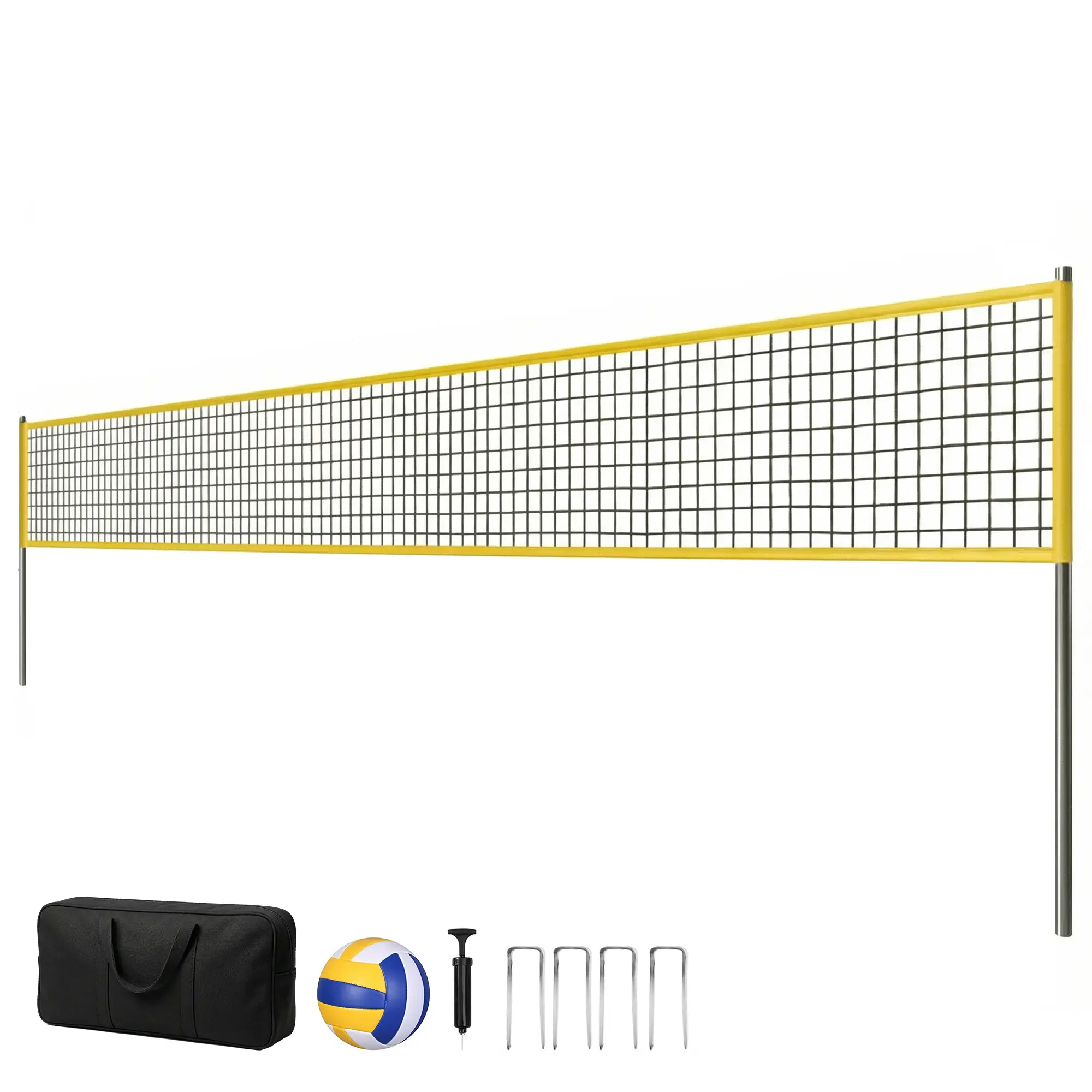Portable Volleyball Net Set, Adjustable Height Steel Poles, Boundary Line, Carrying Bag