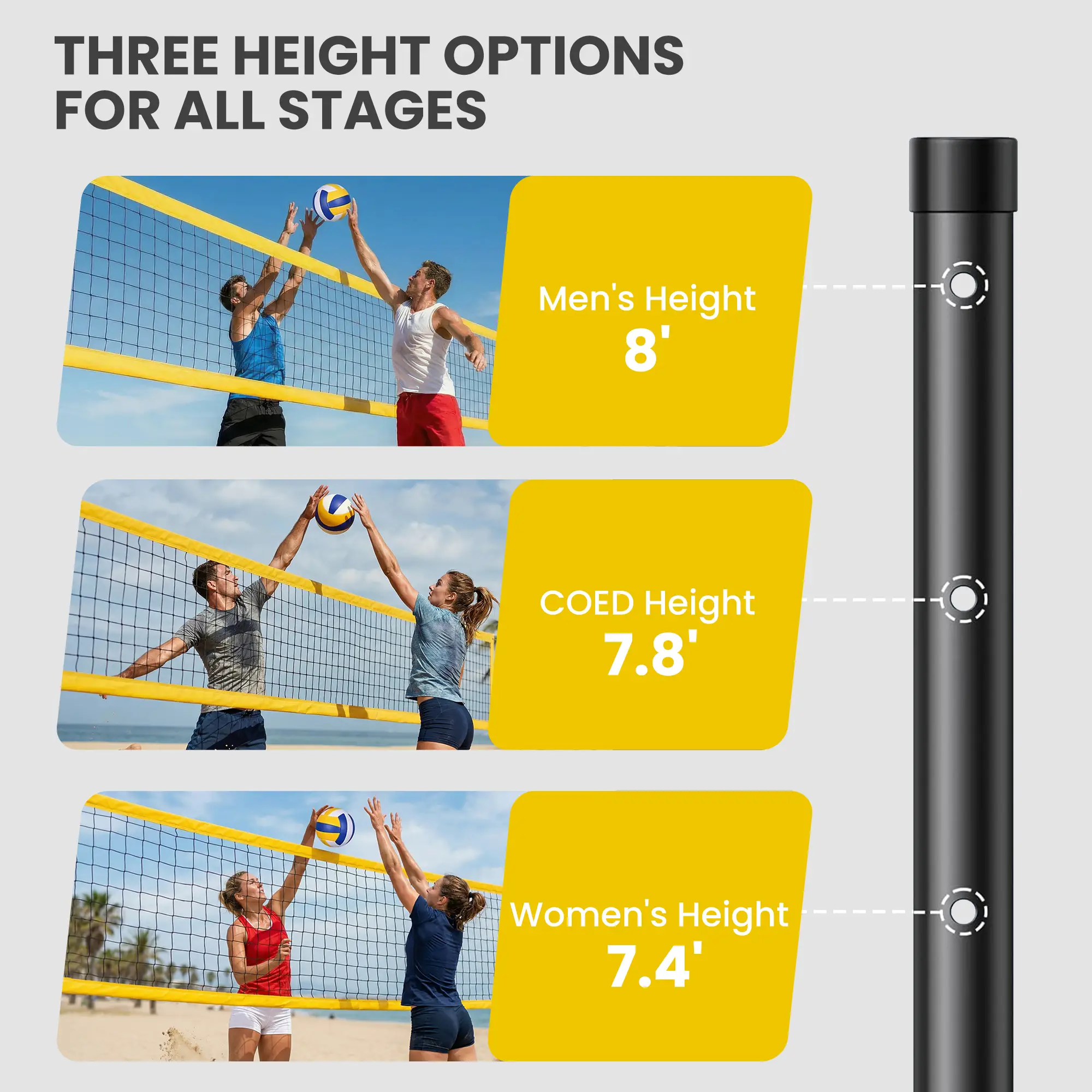 Portable Volleyball Net Set, Adjustable Height Steel Poles, Boundary Line, Carrying Bag - Image 4