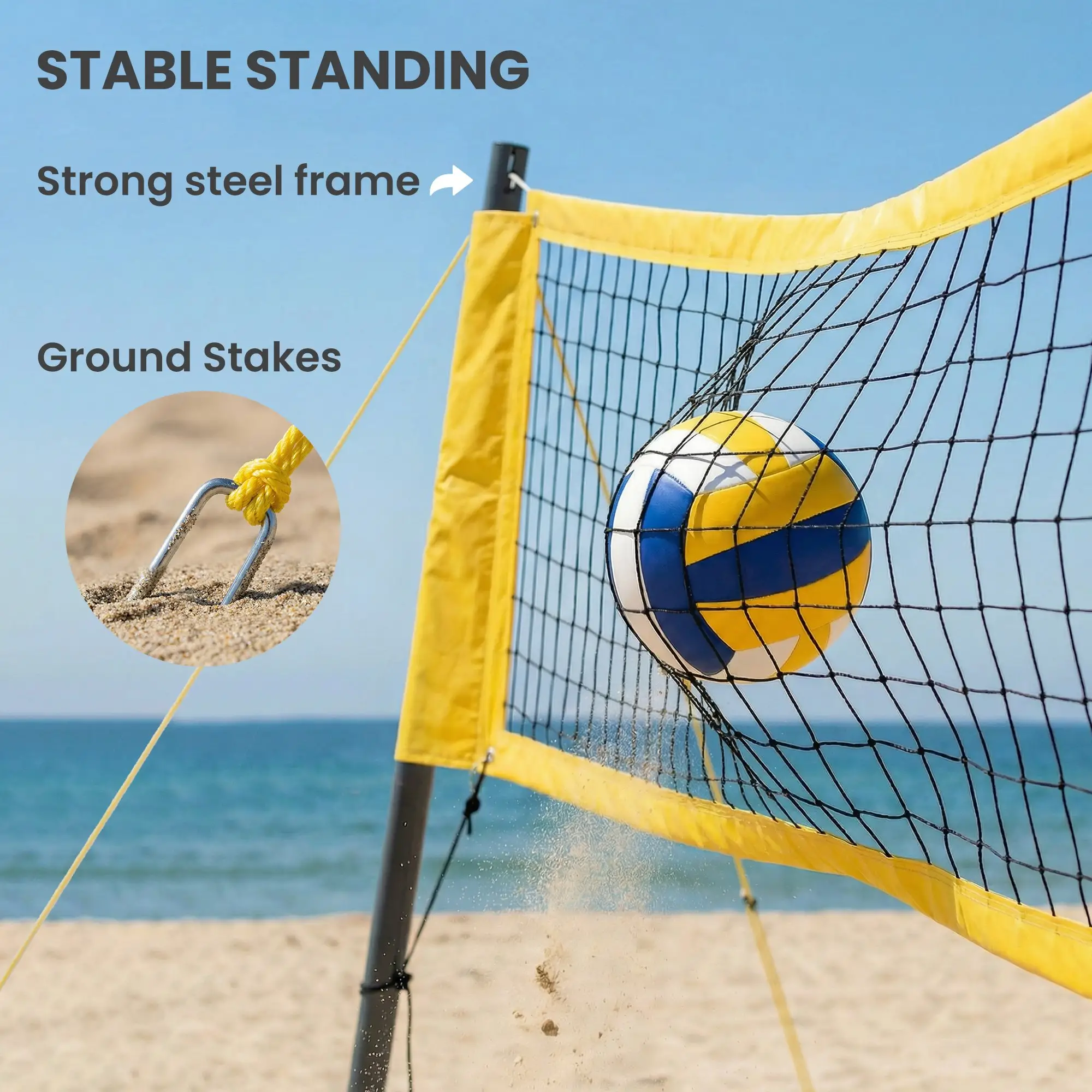 Portable Volleyball Net Set, Adjustable Height Steel Poles, Boundary Line, Carrying Bag - Image 6