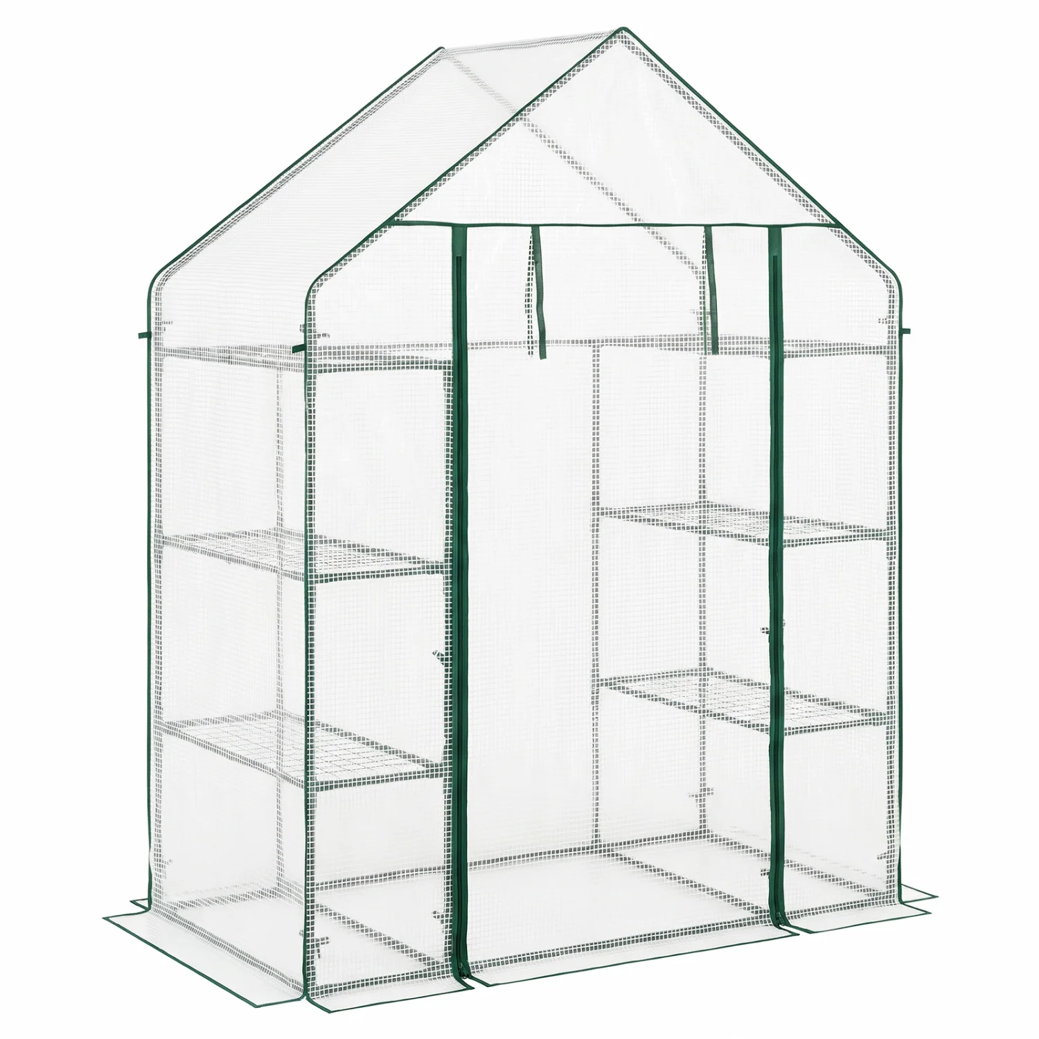 Portable Walk-In Greenhouse, 3 Tiers, 6 Shelves, White