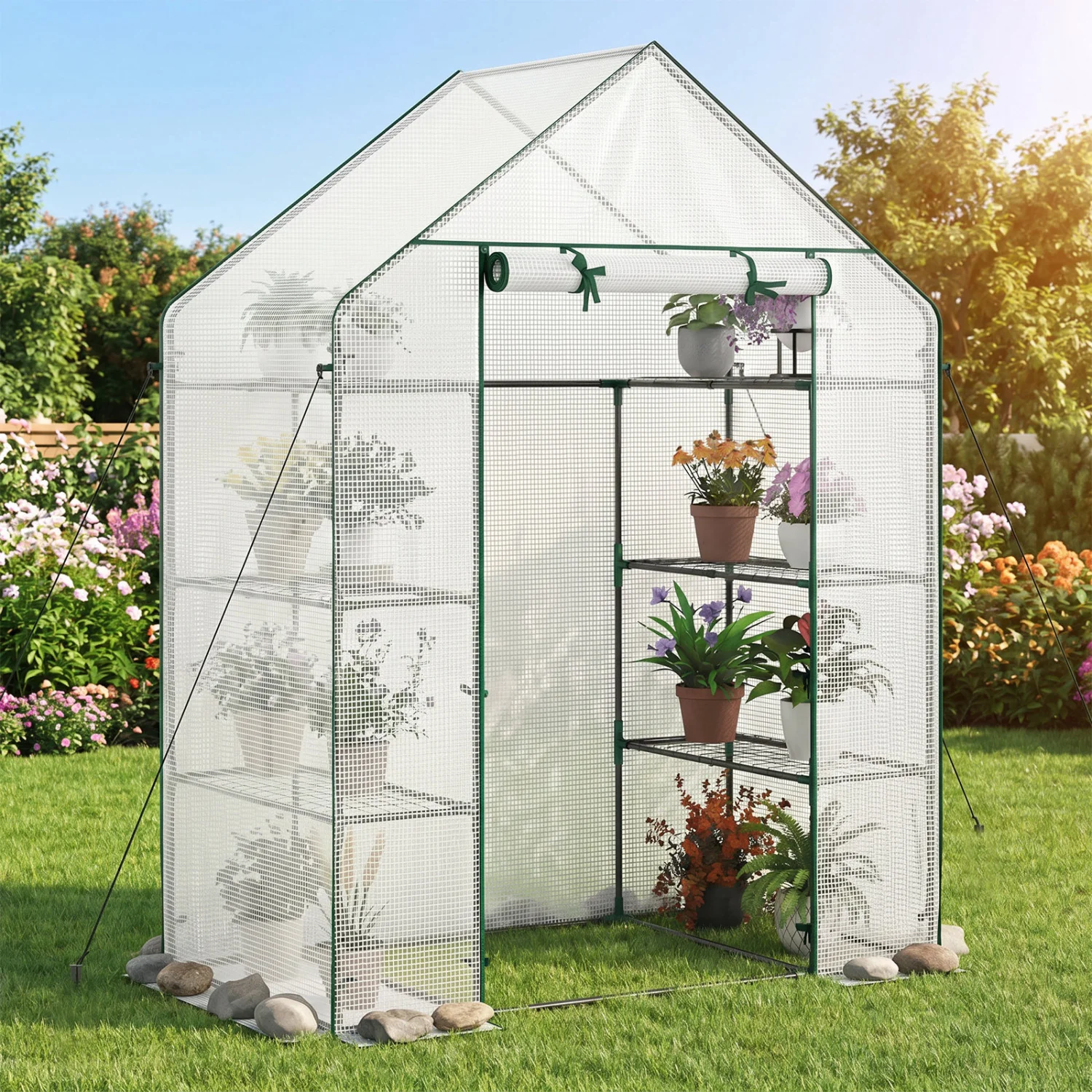 Portable Walk-In Greenhouse, 3 Tiers, 6 Shelves, White - Image 2