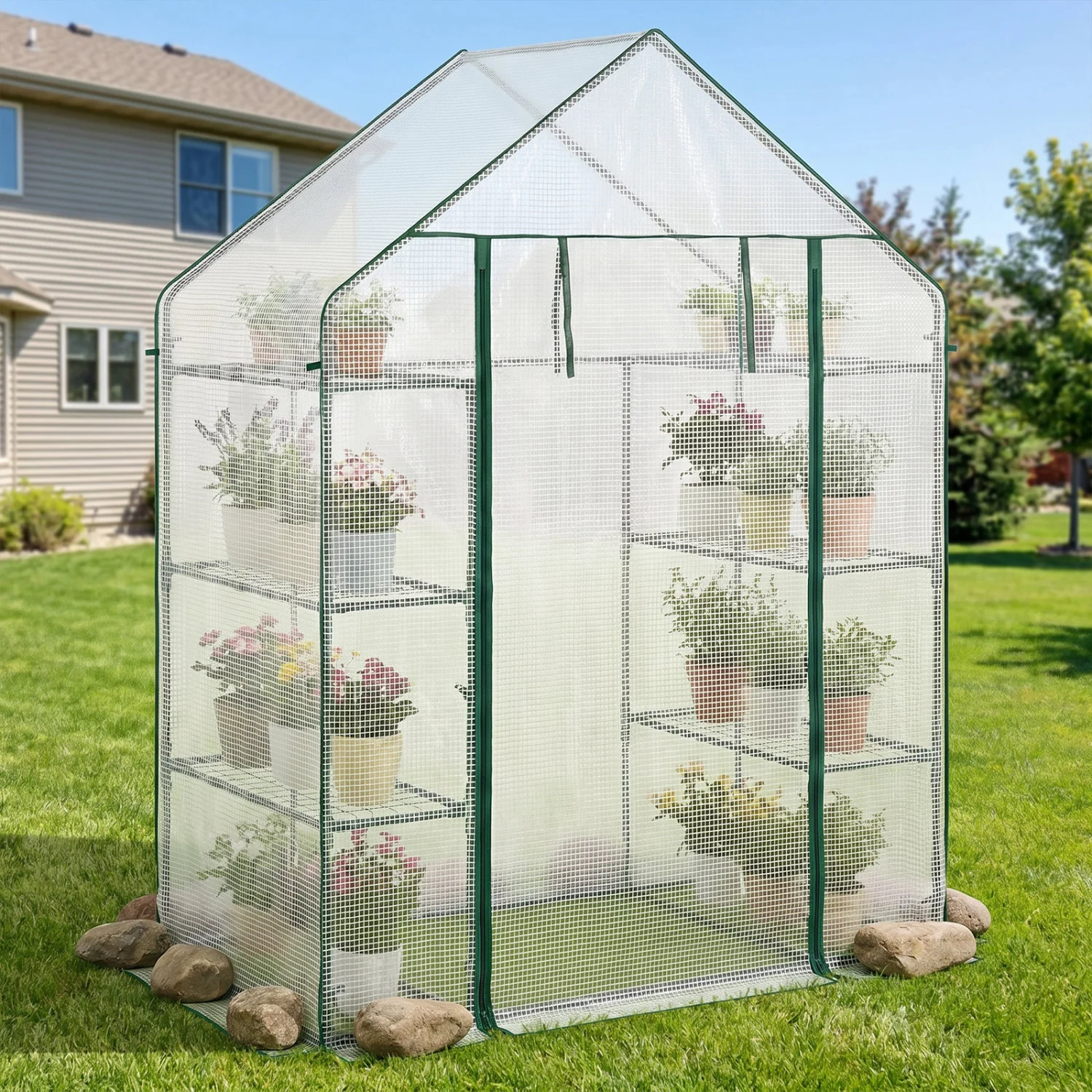Portable Walk-In Greenhouse, 3 Tiers, 6 Shelves, White - Image 3