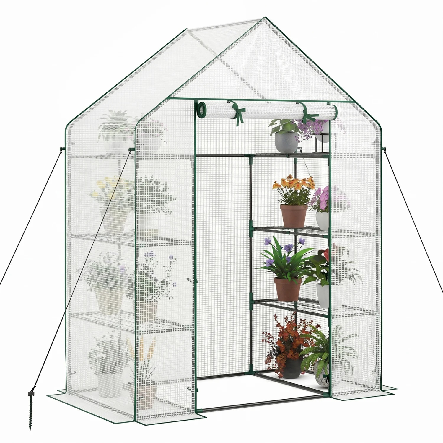 Portable Walk-In Greenhouse, 3 Tiers, 6 Shelves, White - Image 4