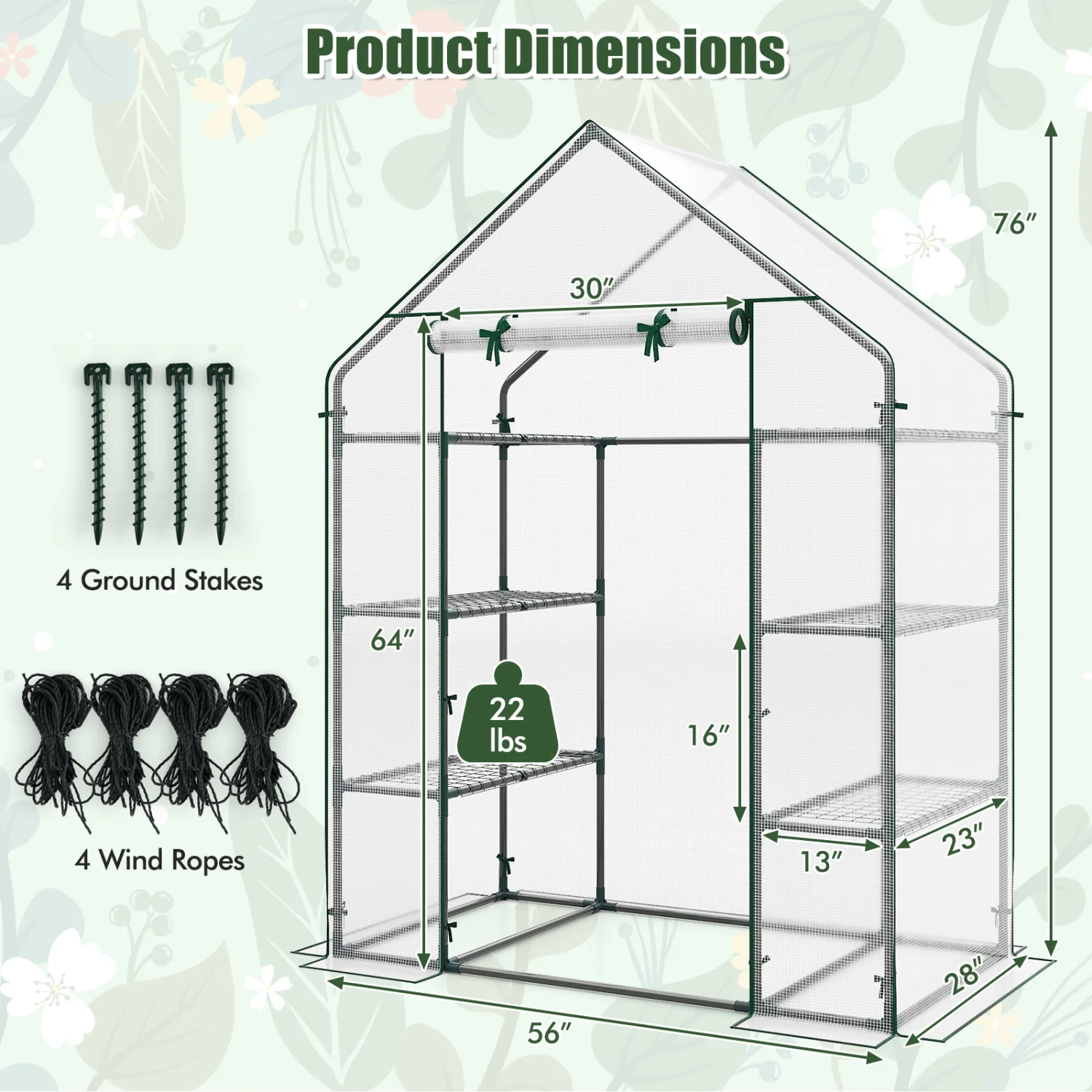 Portable Walk-In Greenhouse, 3 Tiers, 6 Shelves, White - Image 5