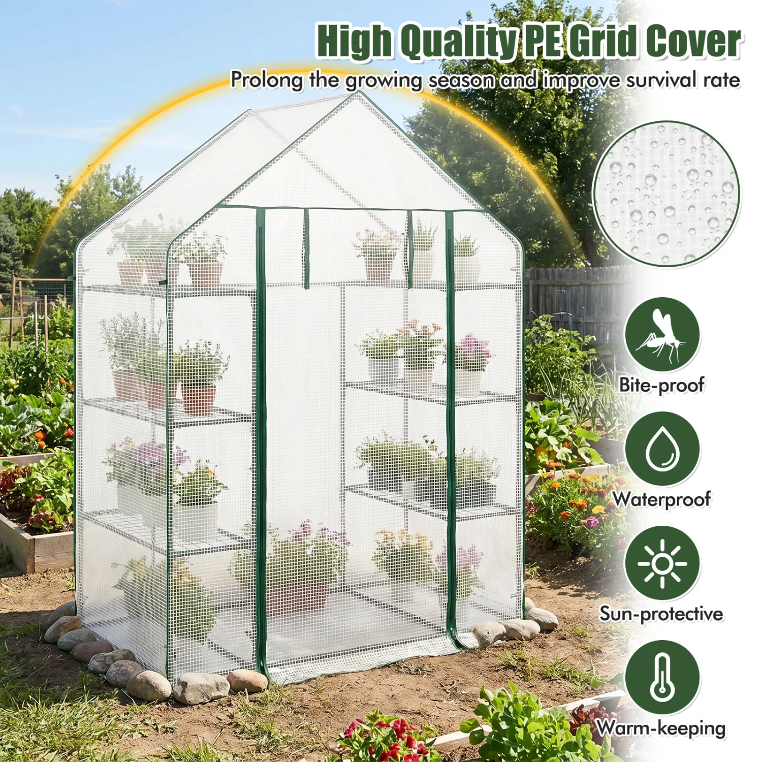 Portable Walk-In Greenhouse, 3 Tiers, 6 Shelves, White - Image 6