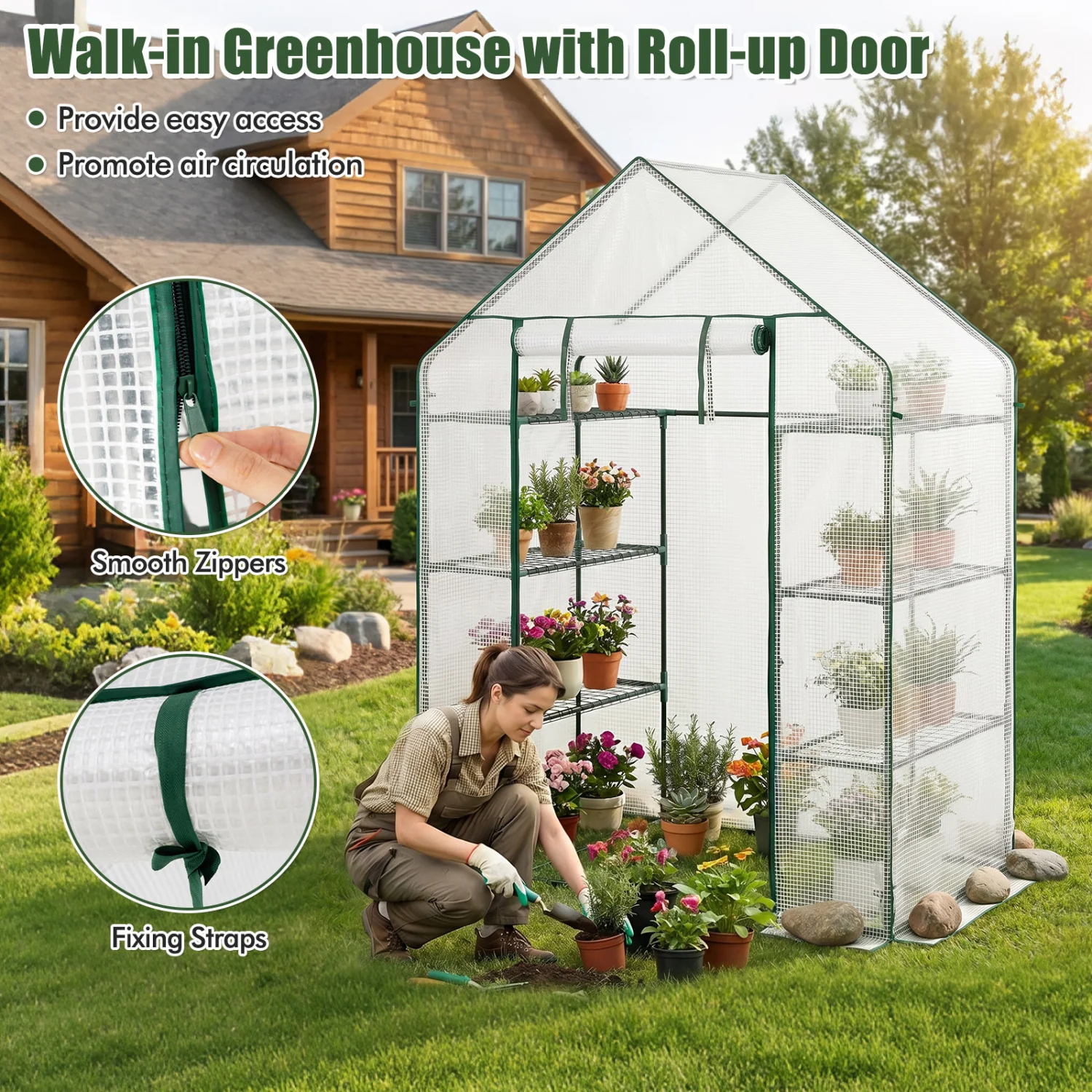 Portable Walk-In Greenhouse, 3 Tiers, 6 Shelves, White - Image 7