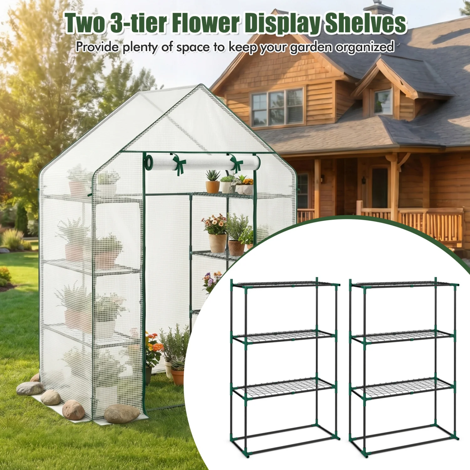 Portable Walk-In Greenhouse, 3 Tiers, 6 Shelves, White - Image 9