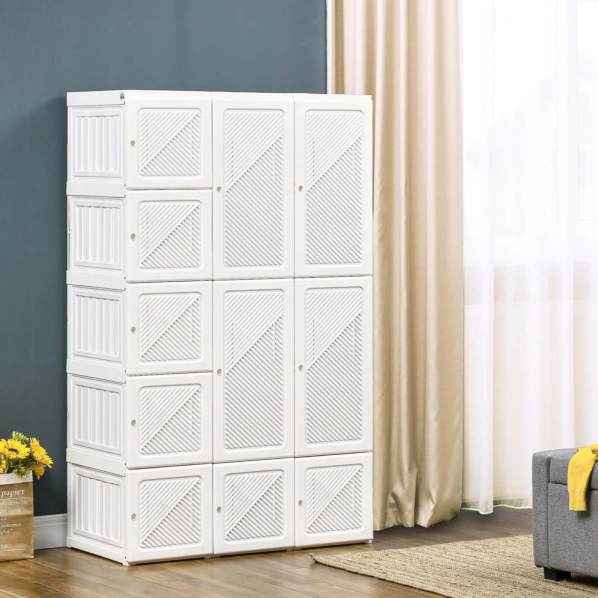 Portable Wardrobe Closet, 8 Cube Compartments, White - Image 2