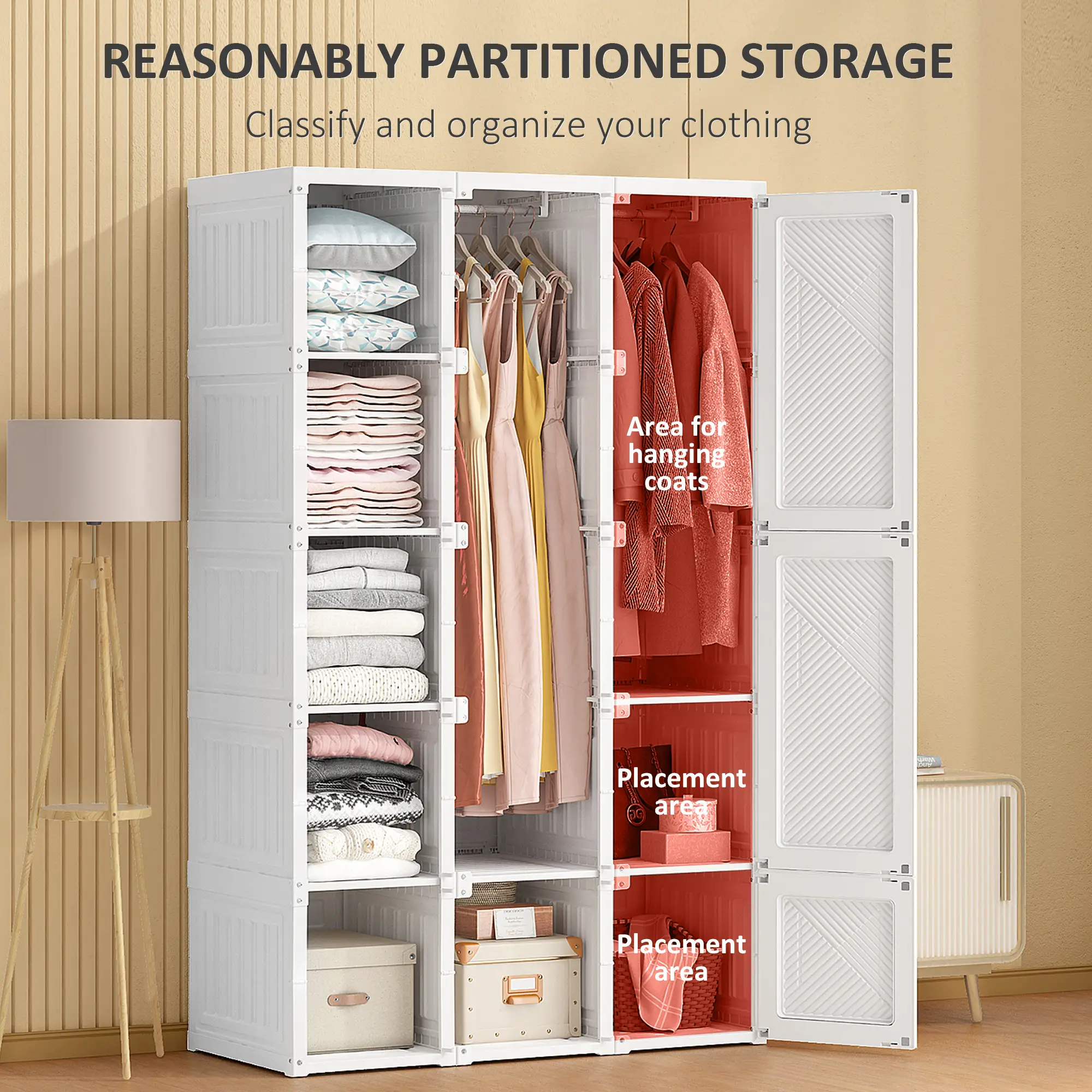 Portable Wardrobe Closet, 8 Cube Compartments, White - Image 4
