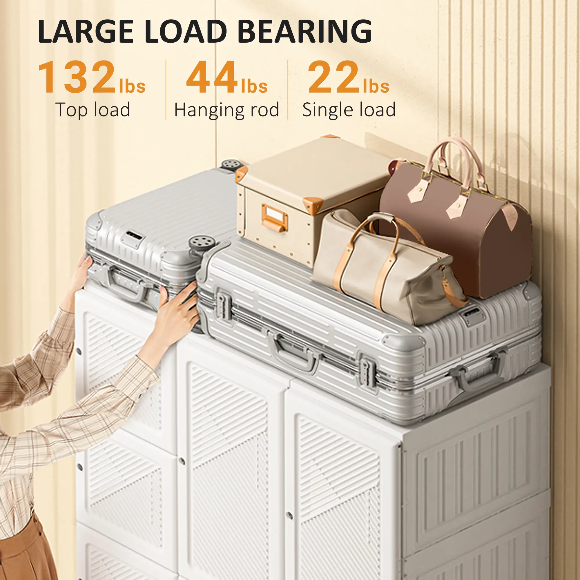 Portable Wardrobe Closet, 8 Cube Compartments, White - Image 6