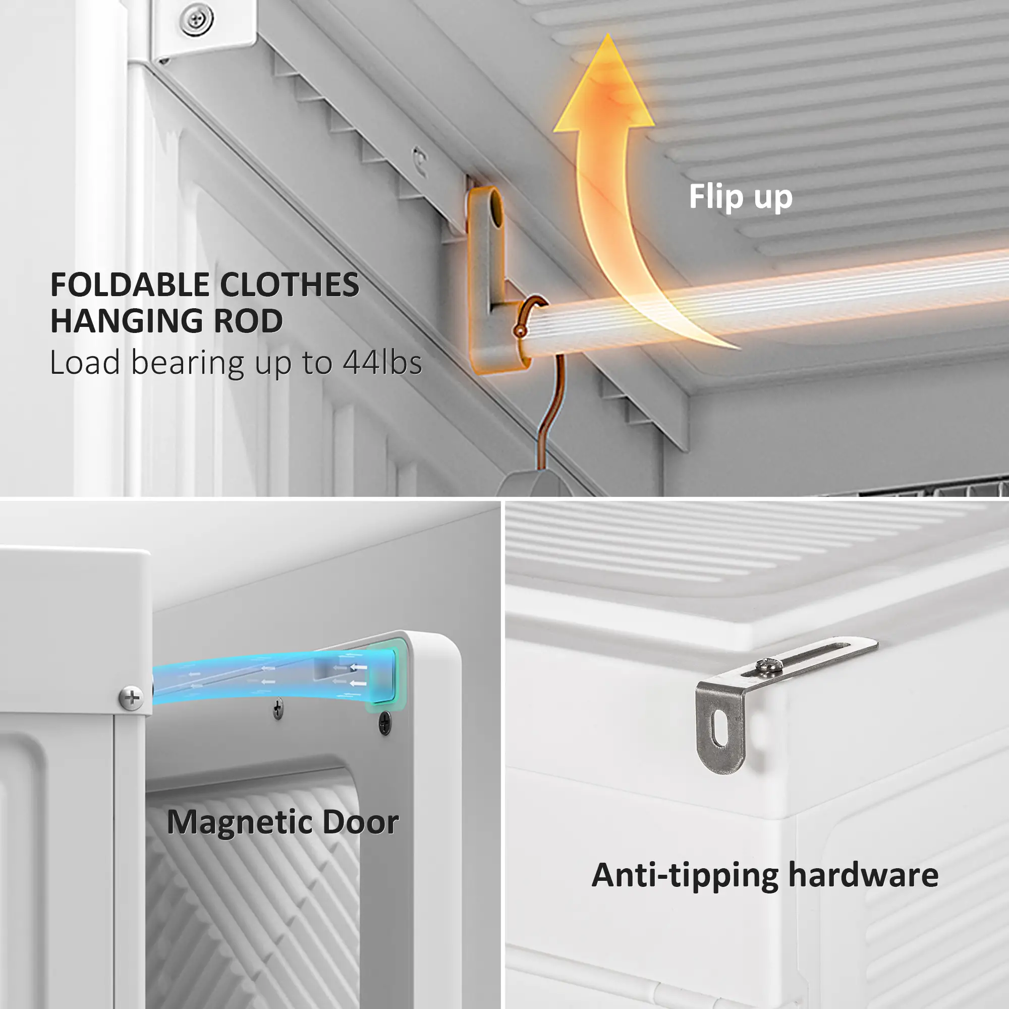 Portable Wardrobe Closet, 8 Cube Compartments, White - Image 7