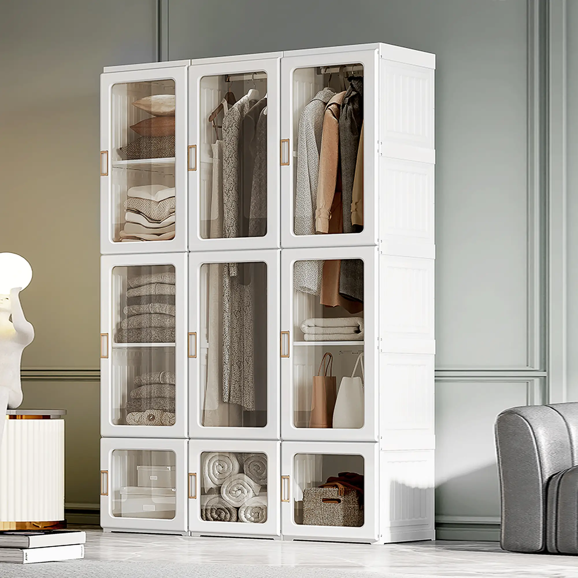 Portable Wardrobe Closet, Foldable Clothes Organizer, White - Image 2