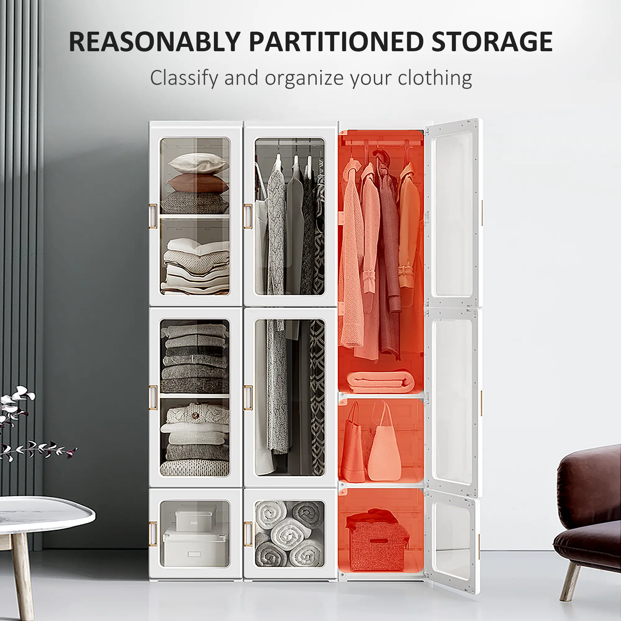 Portable Wardrobe Closet, Foldable Clothes Organizer, White - Image 4