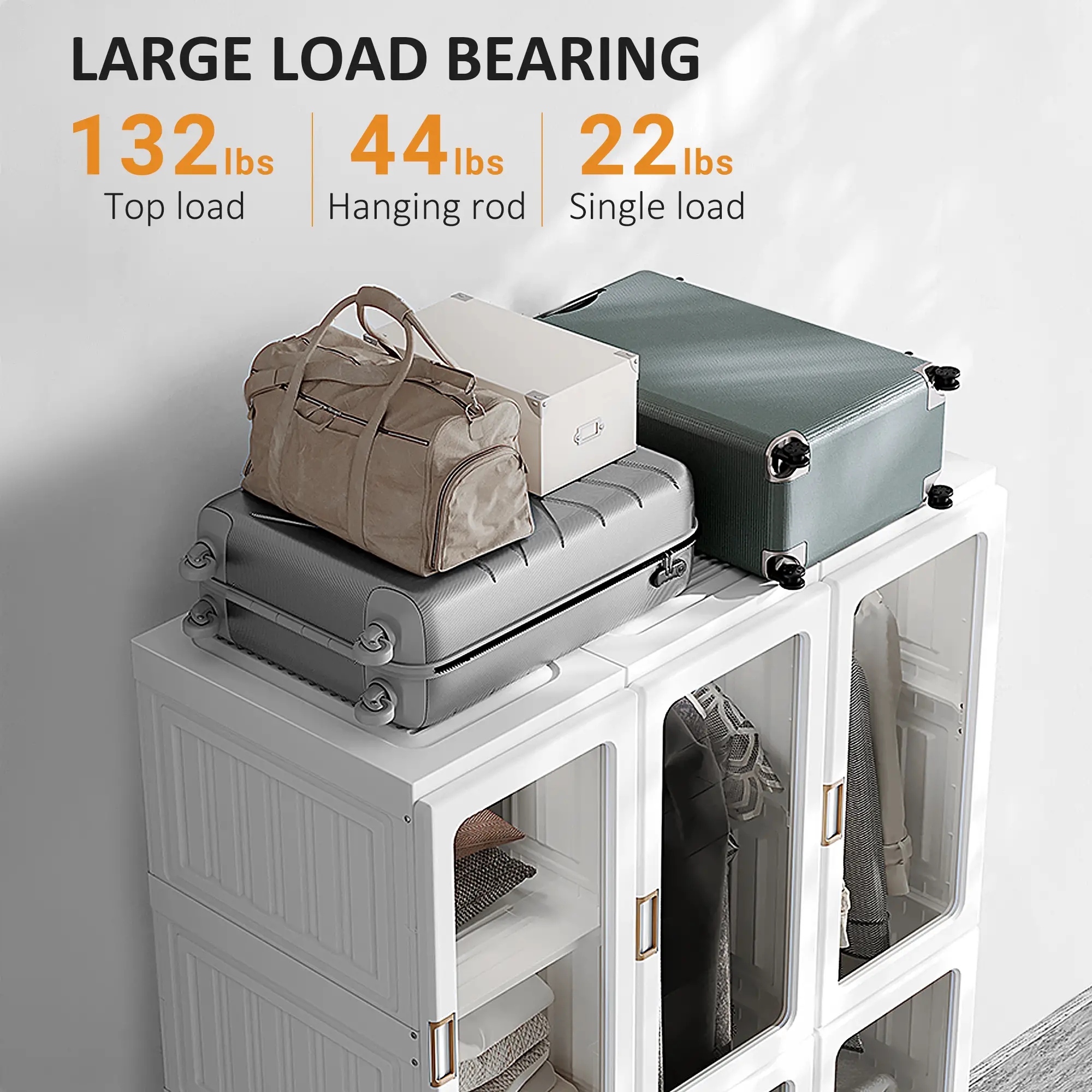 Portable Wardrobe Closet, Foldable Clothes Organizer, White - Image 6