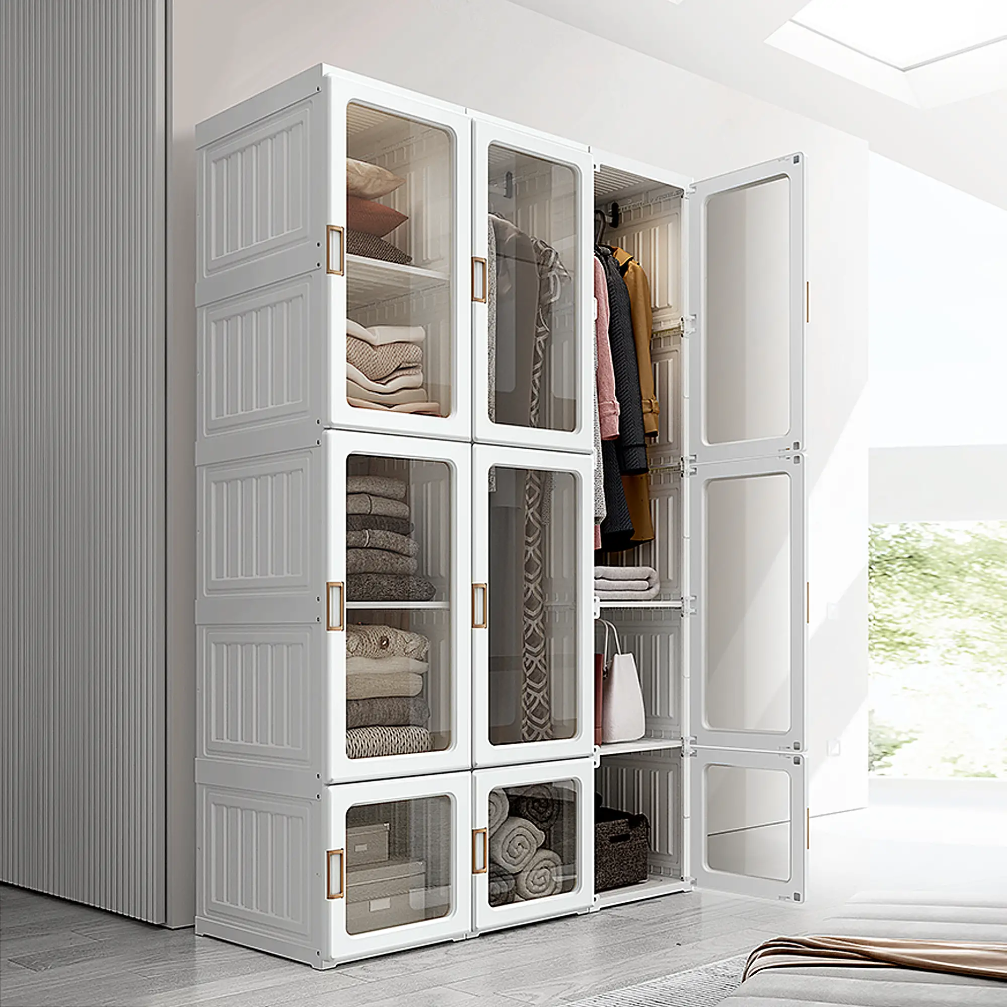 Portable Wardrobe Closet, Foldable Clothes Organizer, White - Image 8