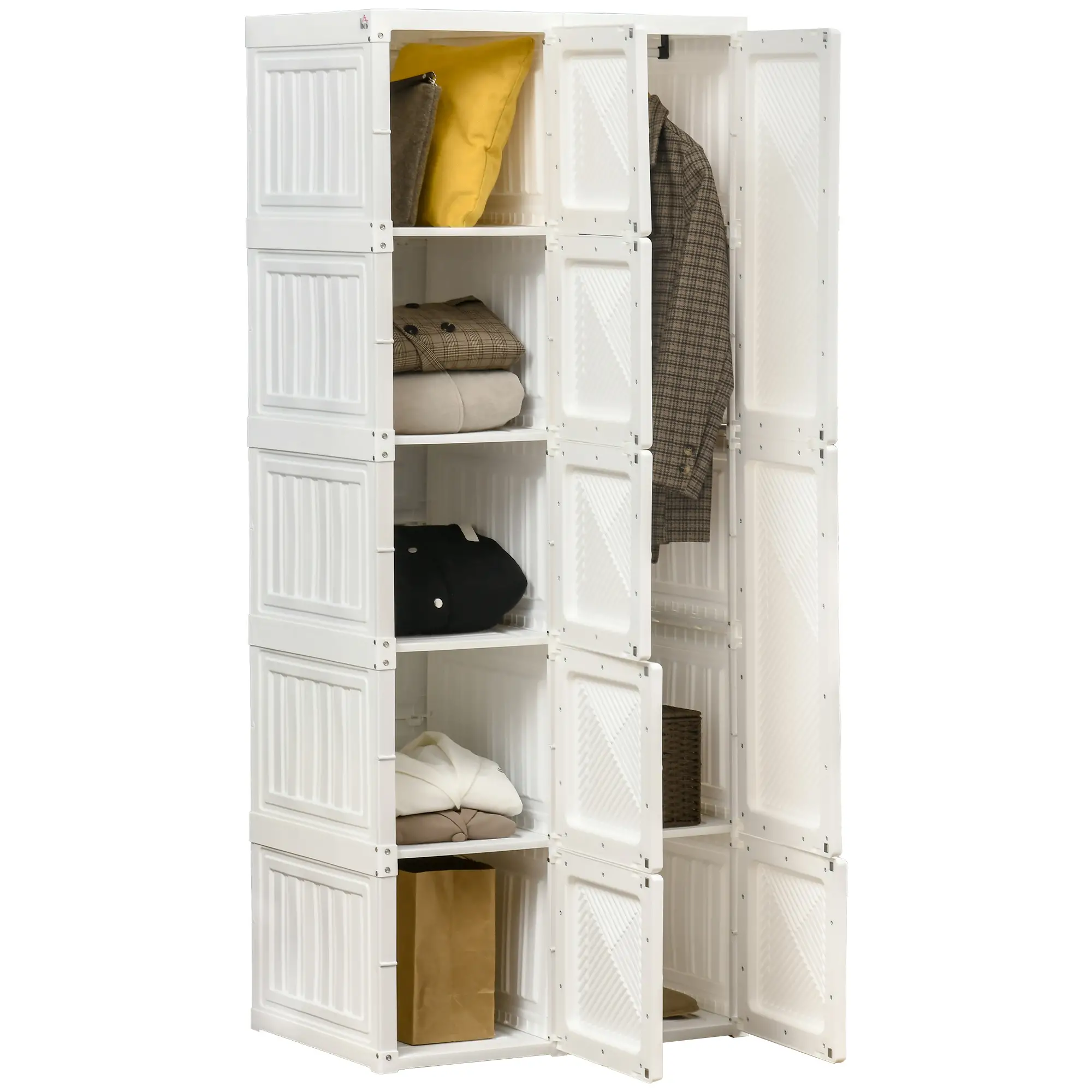 Portable Wardrobe Closet, Folding Clothes Storage Organizer, White - Image 11