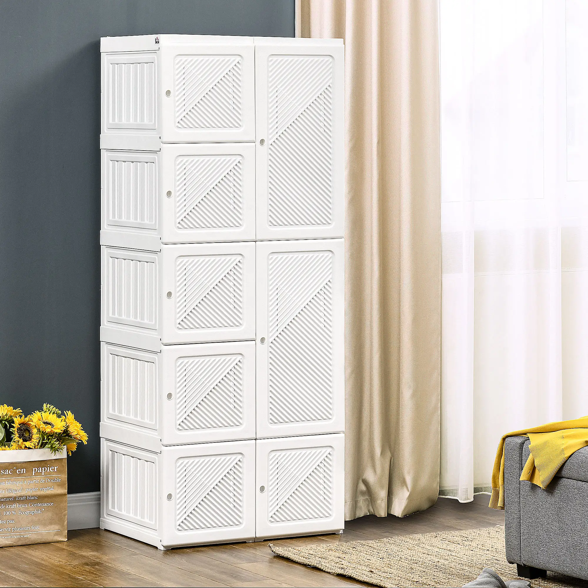 Portable Wardrobe Closet, Folding Clothes Storage Organizer, White - Image 2