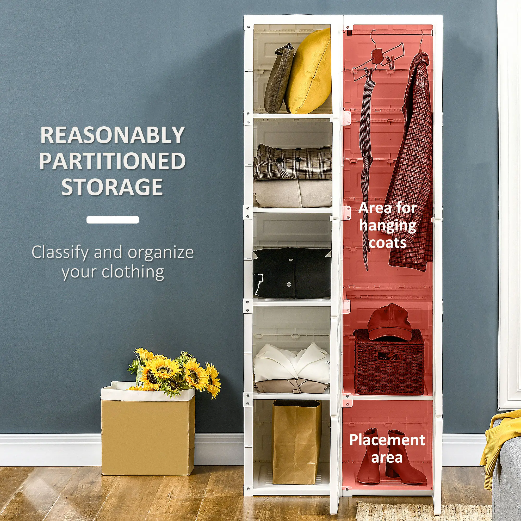 Portable Wardrobe Closet, Folding Clothes Storage Organizer, White - Image 4