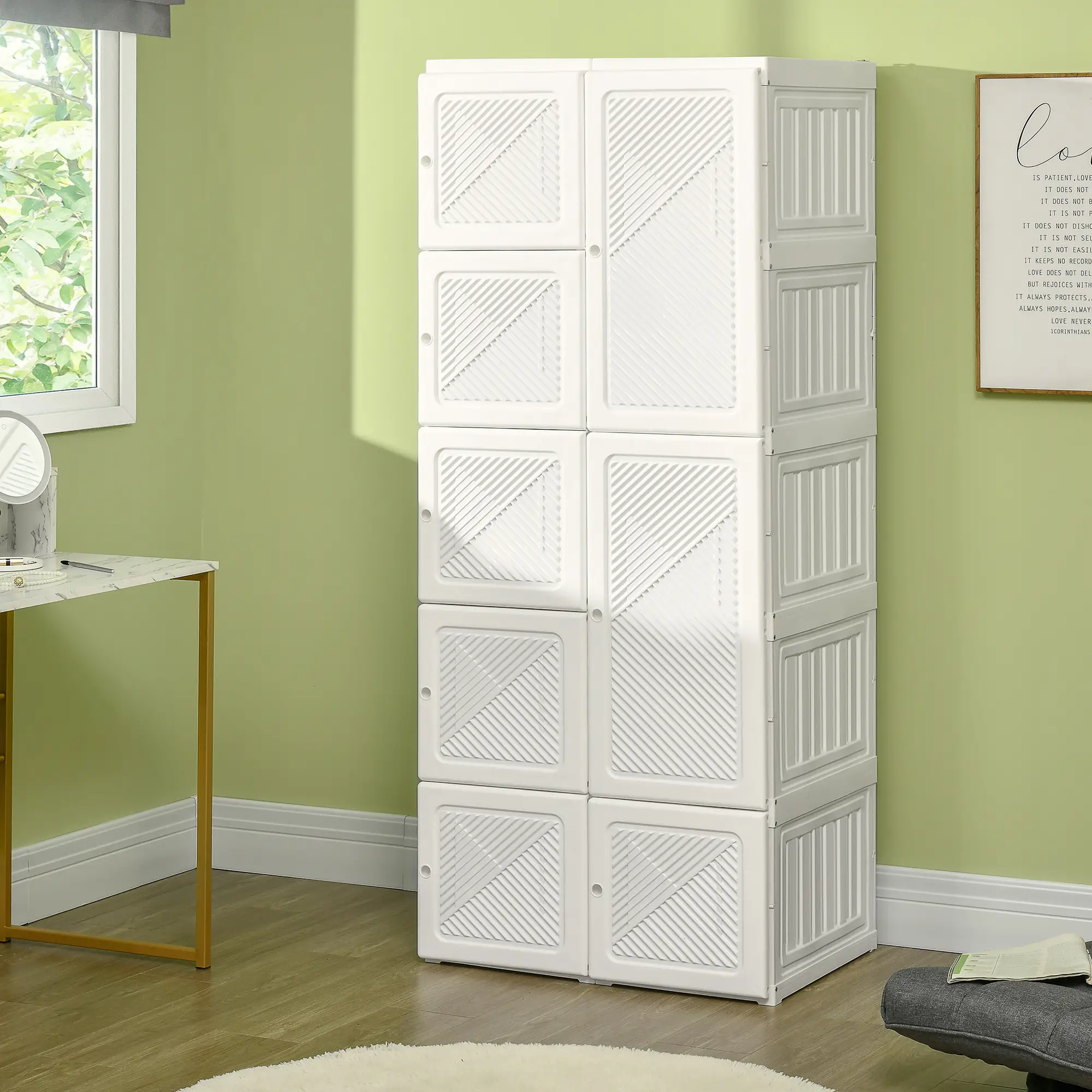 Portable Wardrobe Closet, Folding Clothes Storage Organizer, White - Image 8