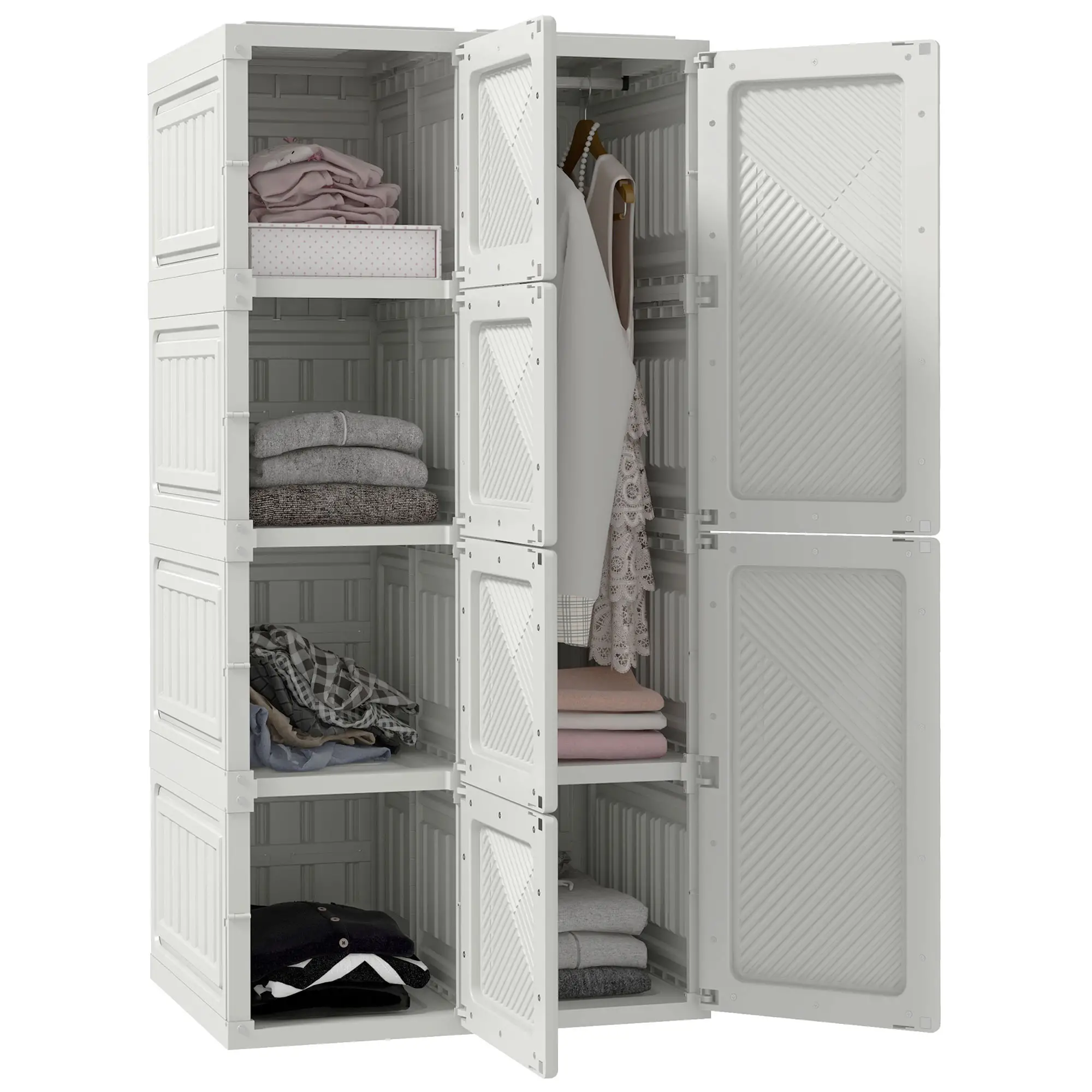 Portable Wardrobe, Foldable Clothes Organizer, 5 Compartments, Hanging Rod, White - Image 11