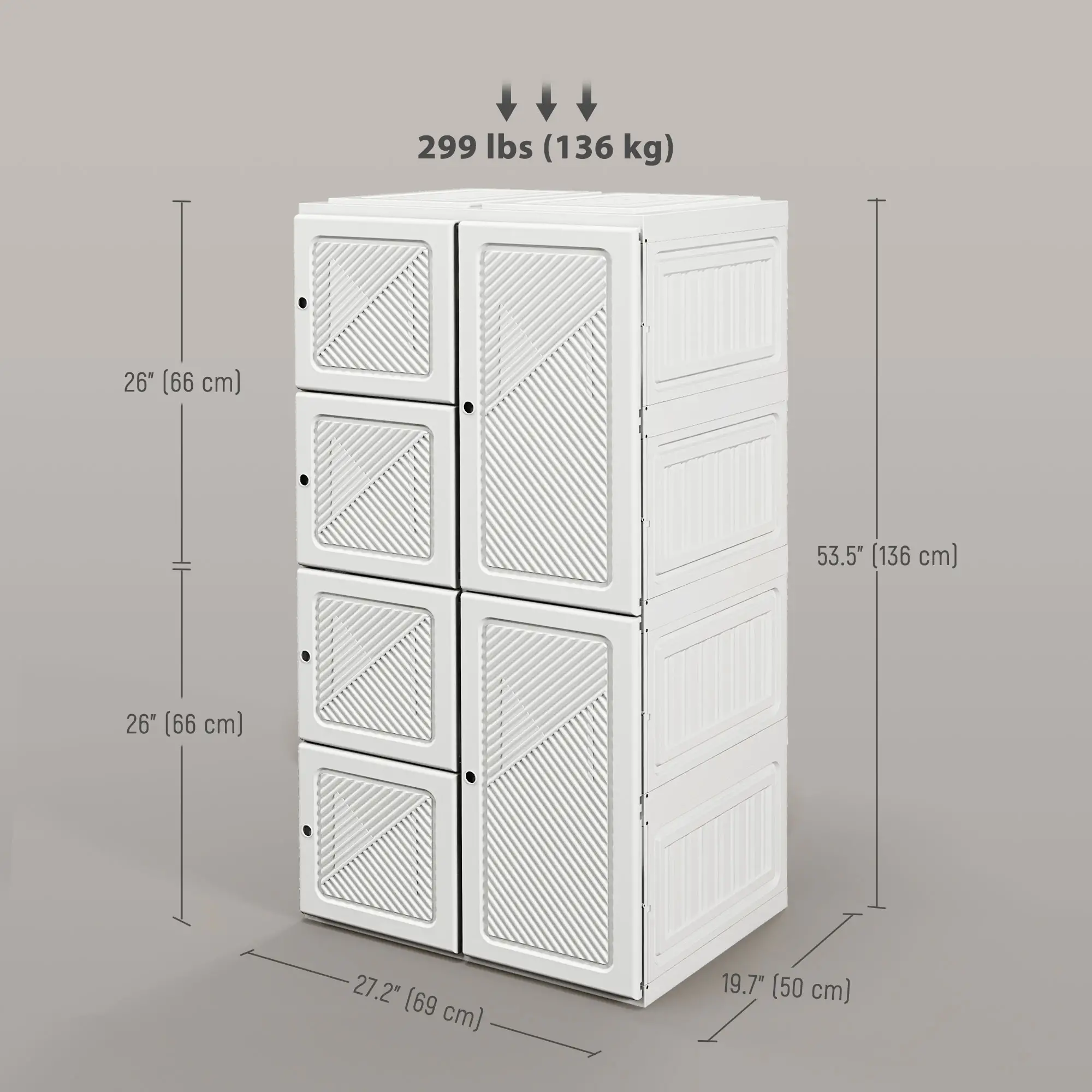 Portable Wardrobe, Foldable Clothes Organizer, 5 Compartments, Hanging Rod, White - Image 3