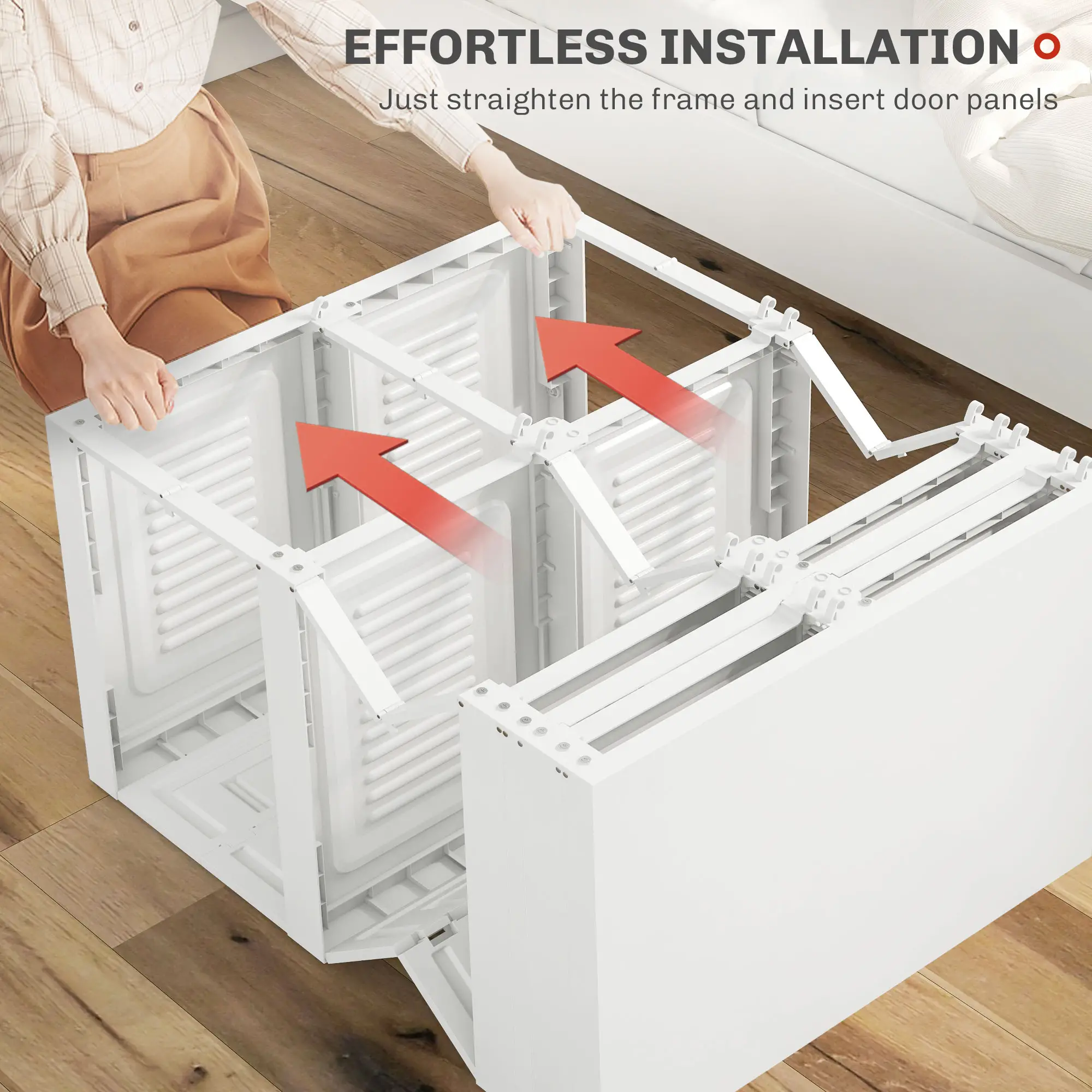 Portable Wardrobe, Foldable Clothes Organizer, 5 Compartments, Hanging Rod, White - Image 5