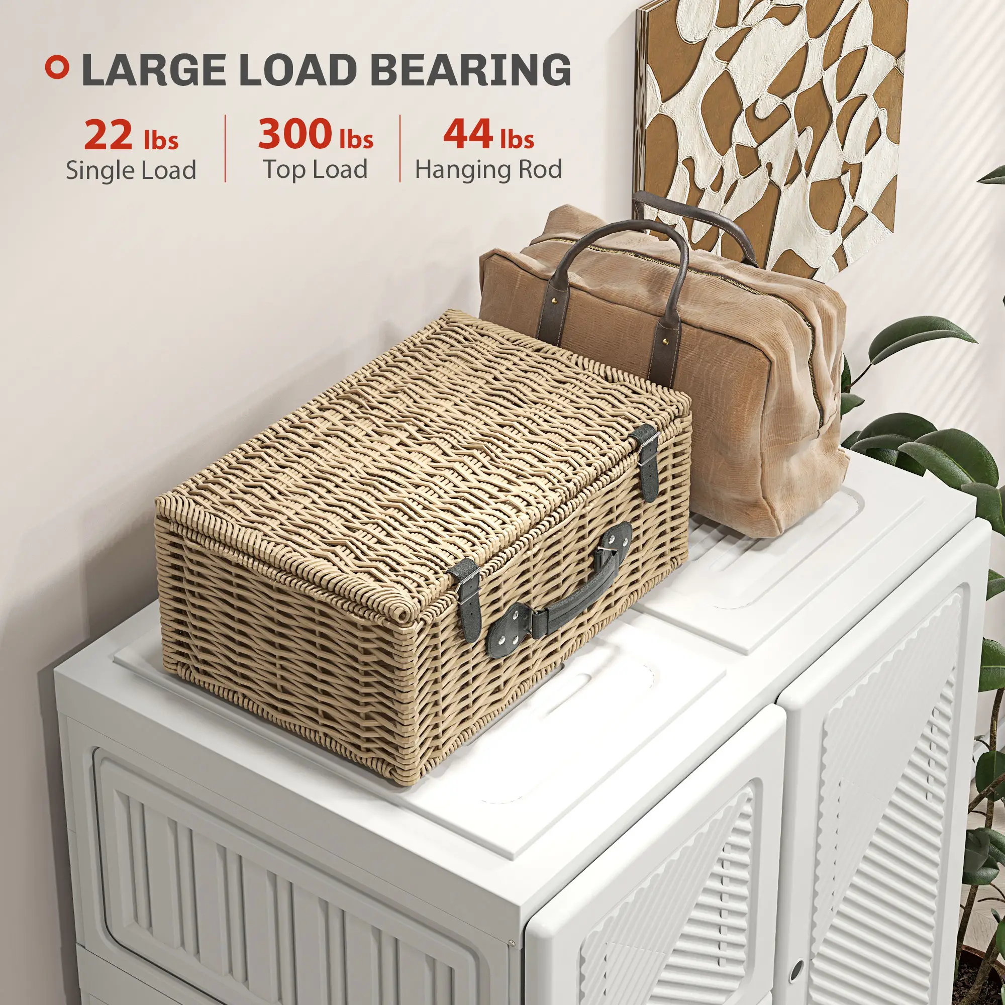 Portable Wardrobe, Foldable Clothes Organizer, 5 Compartments, Hanging Rod, White - Image 6