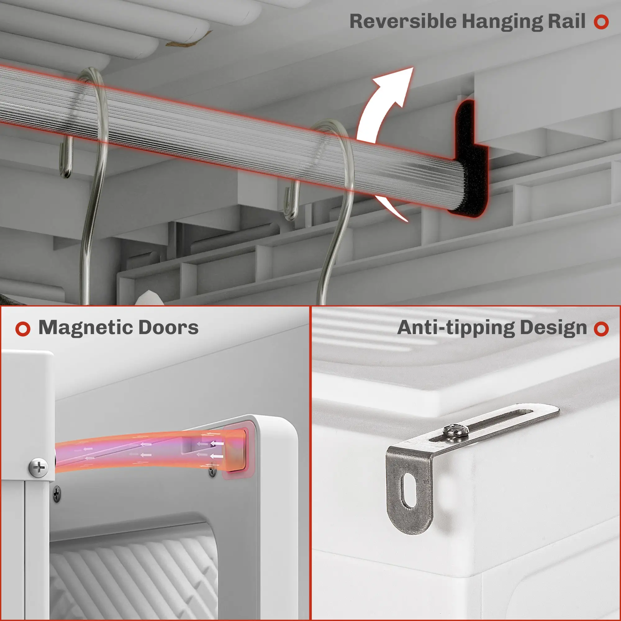 Portable Wardrobe, Foldable Clothes Organizer, 5 Compartments, Hanging Rod, White - Image 7