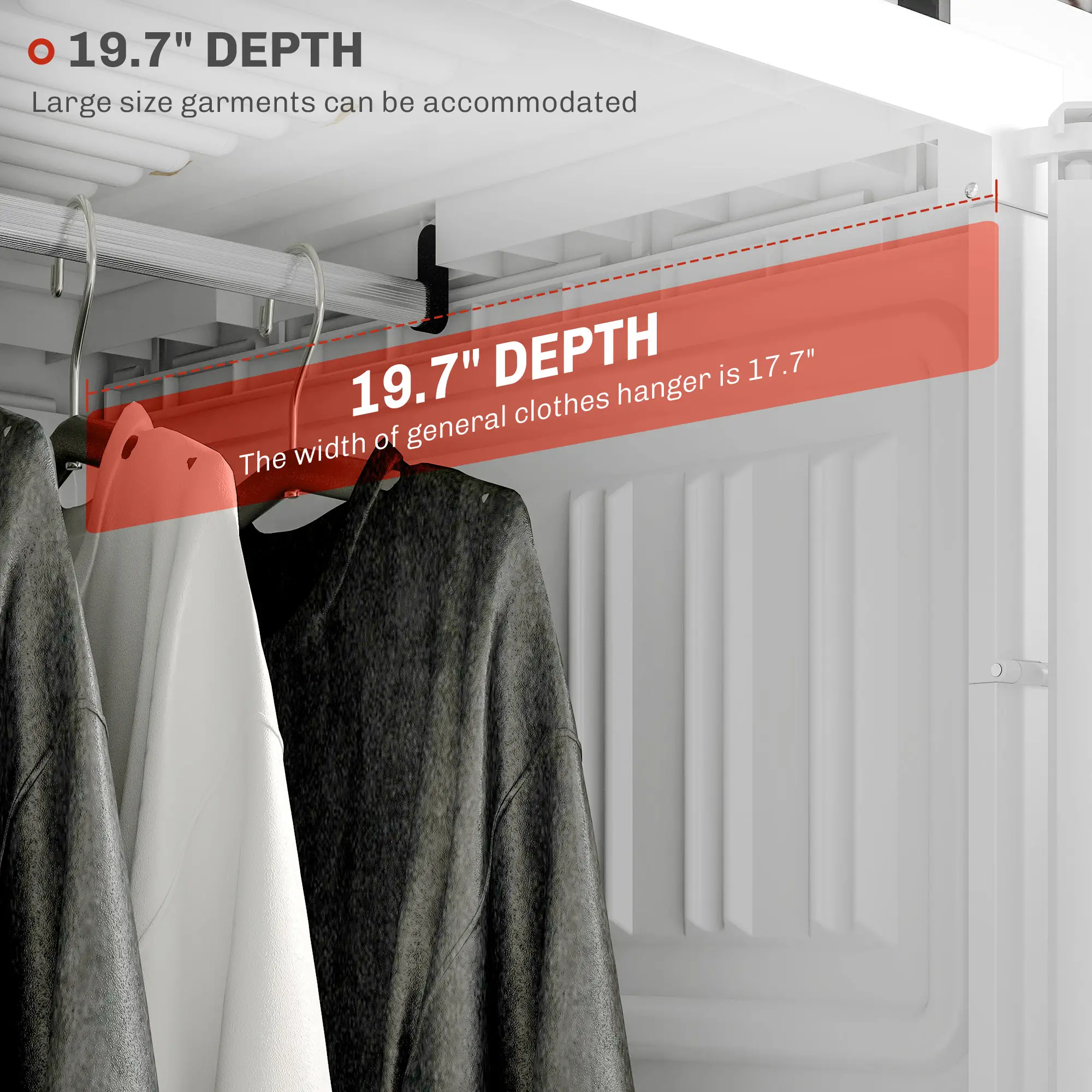 Portable Wardrobe, Foldable Clothes Organizer, 5 Compartments, Hanging Rod, White - Image 9